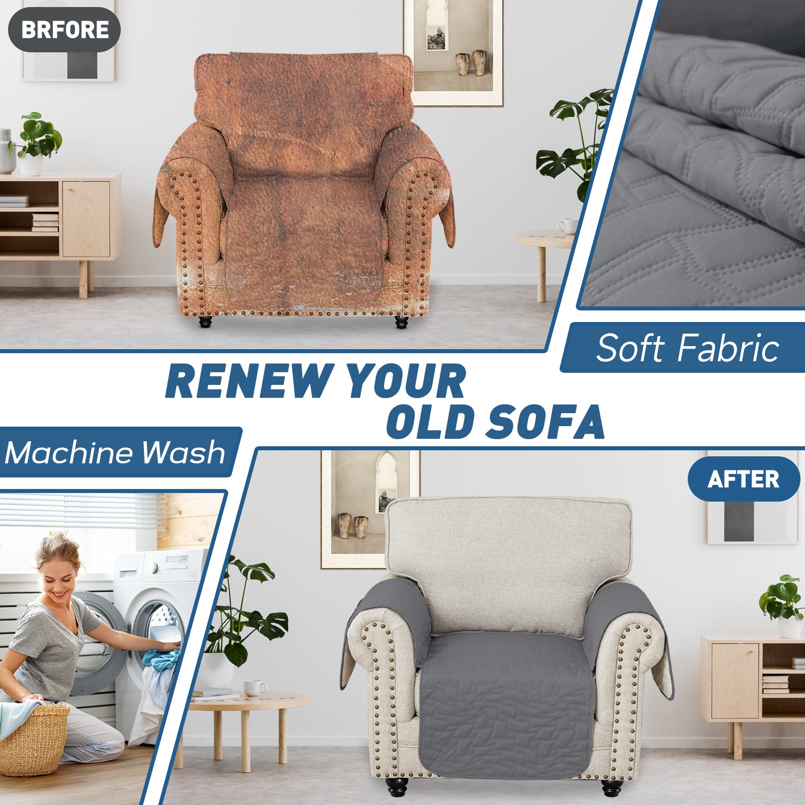 YSTYLE imperméable 1 Seater Armchair couverture antidérapant for Pet protection