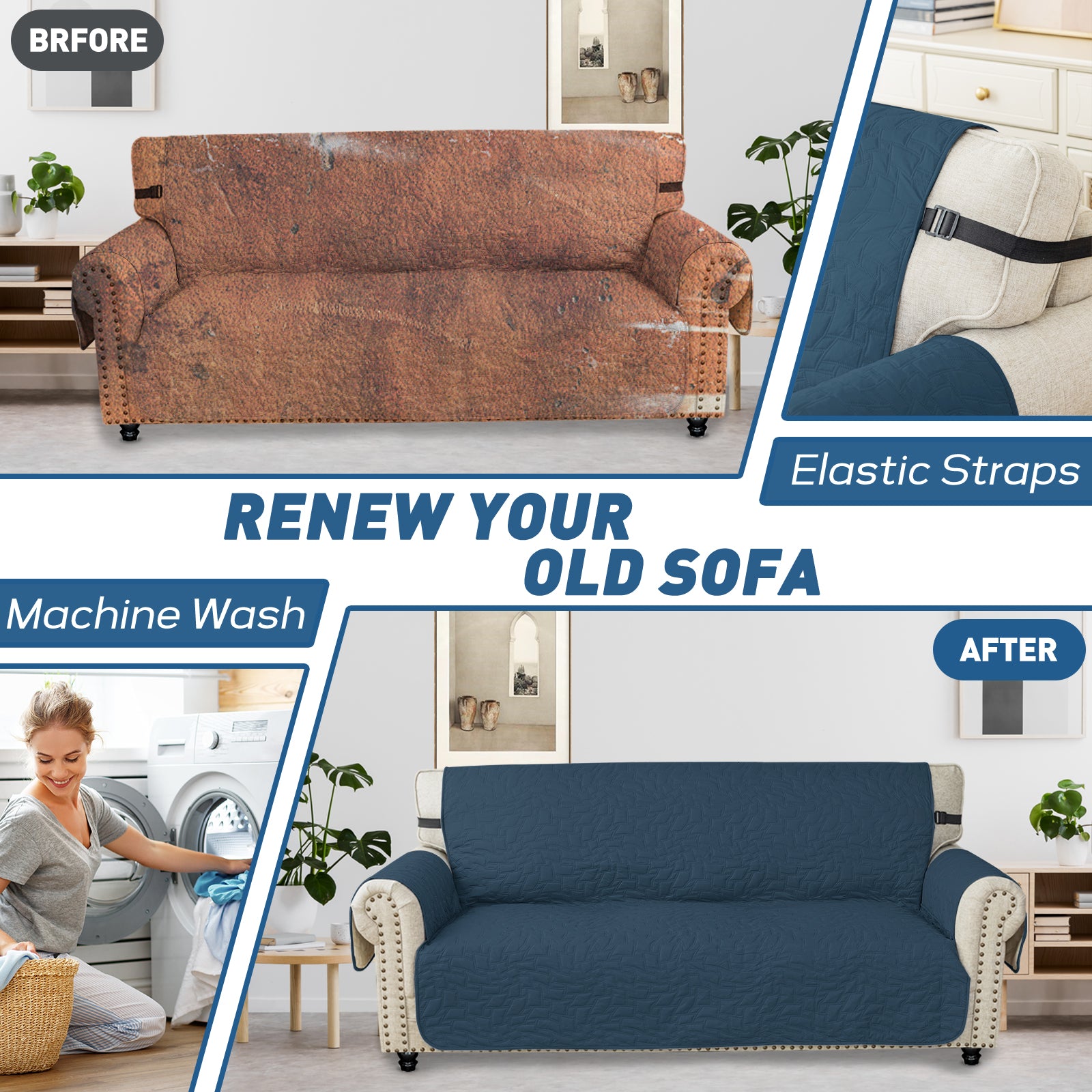 YSTYLE Wasserdichte Sofahülle für 3-Sitzer mit Armlehnen, Anti-Rutsch