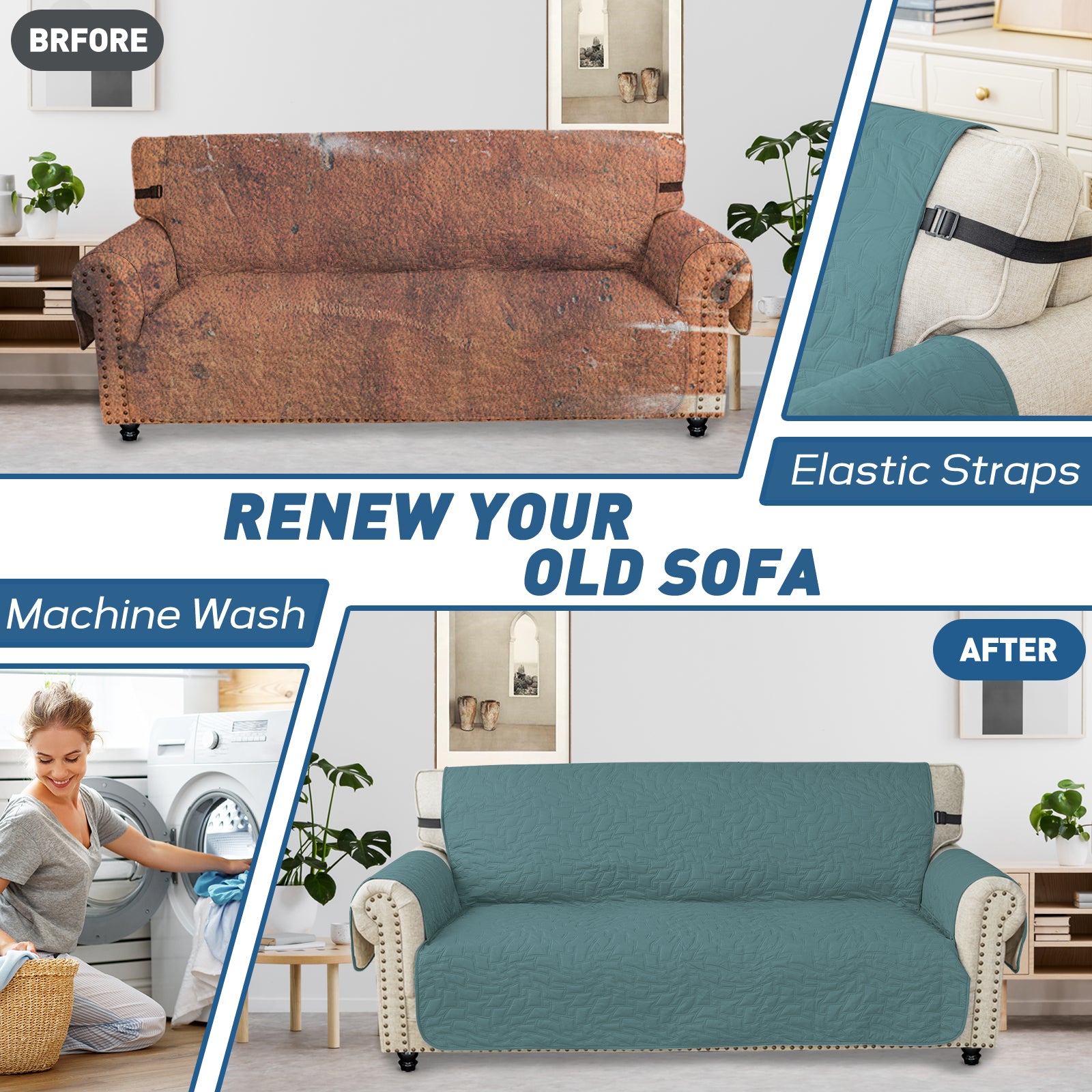 YSTYLE Wasserdichte Sofahülle für 3-Sitzer mit Armlehnen, Anti-Rutsch