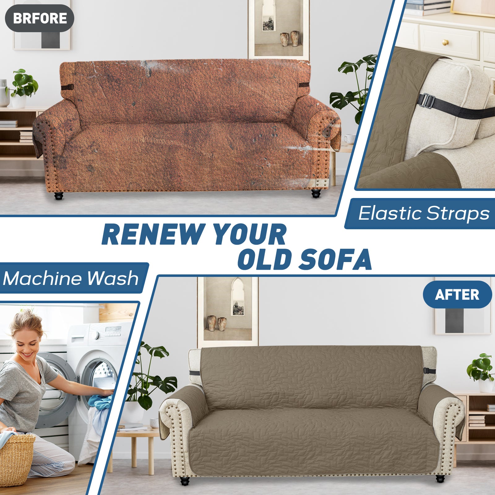 YSTYLE Wasserdichte Sofahülle für 3-Sitzer mit Armlehnen, Anti-Rutsch