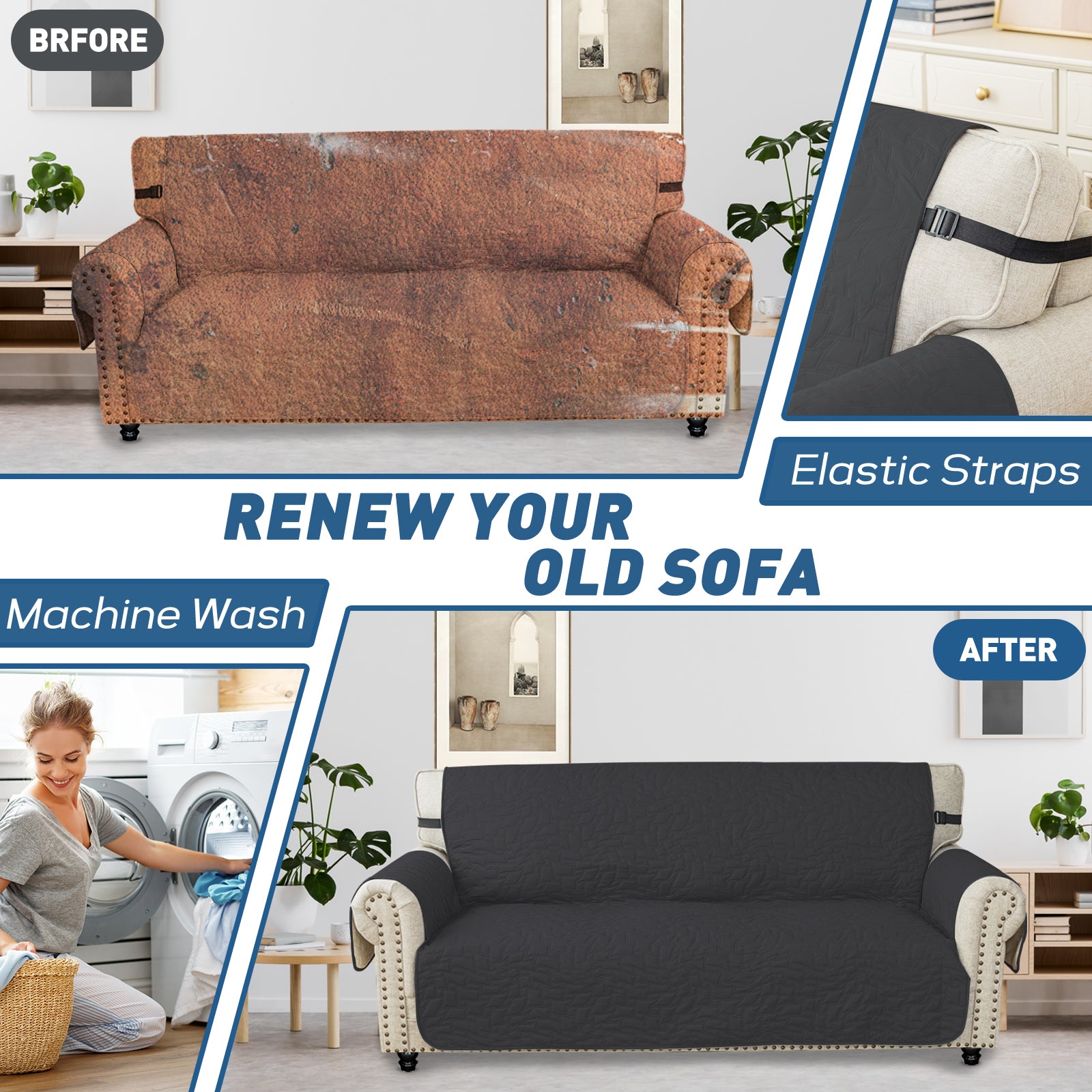 YSTYLE Wasserdichte Sofahülle für 3-Sitzer mit Armlehnen, Anti-Rutsch