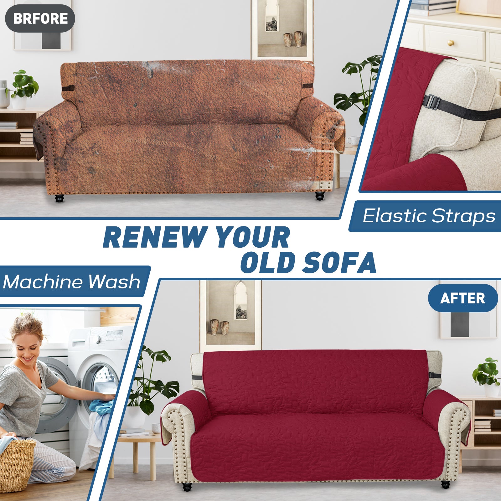 YSTYLE Wasserdichte Sofahülle für 3-Sitzer mit Armlehnen, Anti-Rutsch