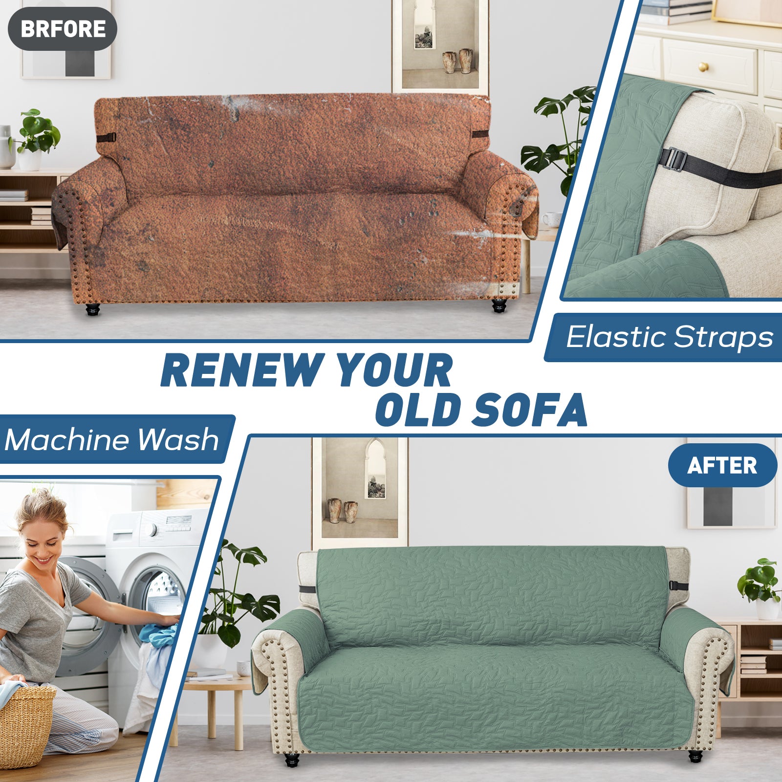 YSTYLE Wasserdichte Sofahülle für 3-Sitzer mit Armlehnen, Anti-Rutsch