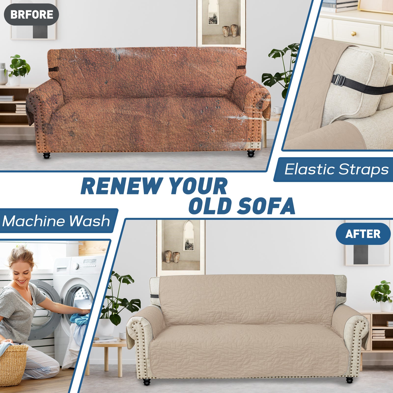 YSTYLE Wasserdichte Sofahülle für 3-Sitzer mit Armlehnen, Anti-Rutsch