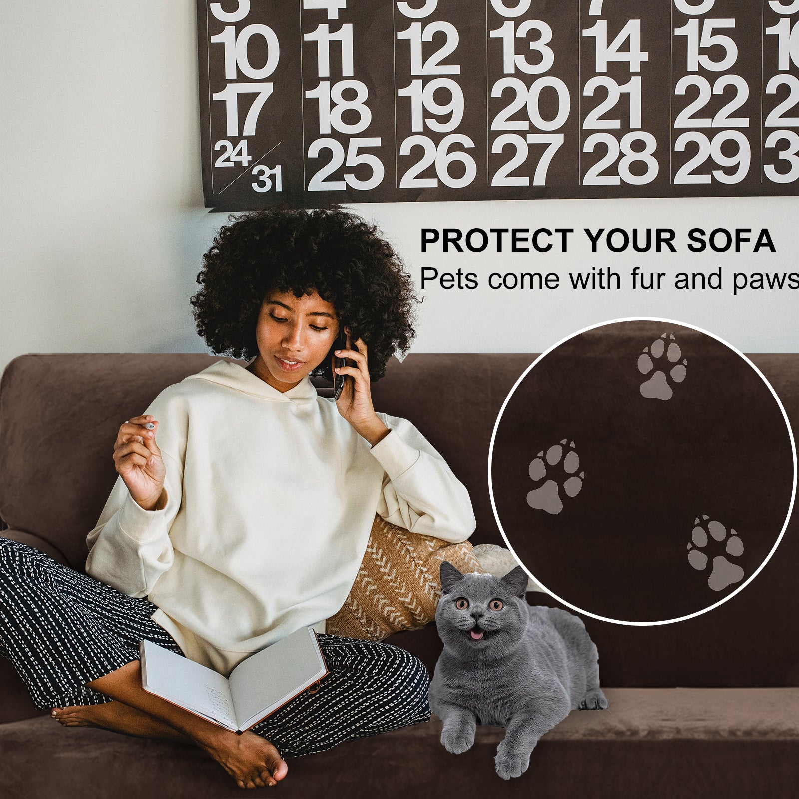 YSTYLE Velvet Cubierta de Sofá para 3 Personas – Ajuste Elástico, Anti-Rasguño, Amigable con Mascotas, Antideslizante, Lavable 