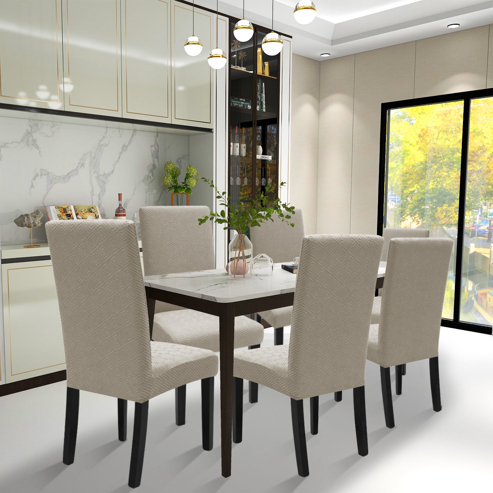 Cubiertas de Silla Estirables YSTYLE - 4 Piezas, Ajuste Universal, Anti-Rayado, Lavables, Estilo Moderno - Espalda Jacquard