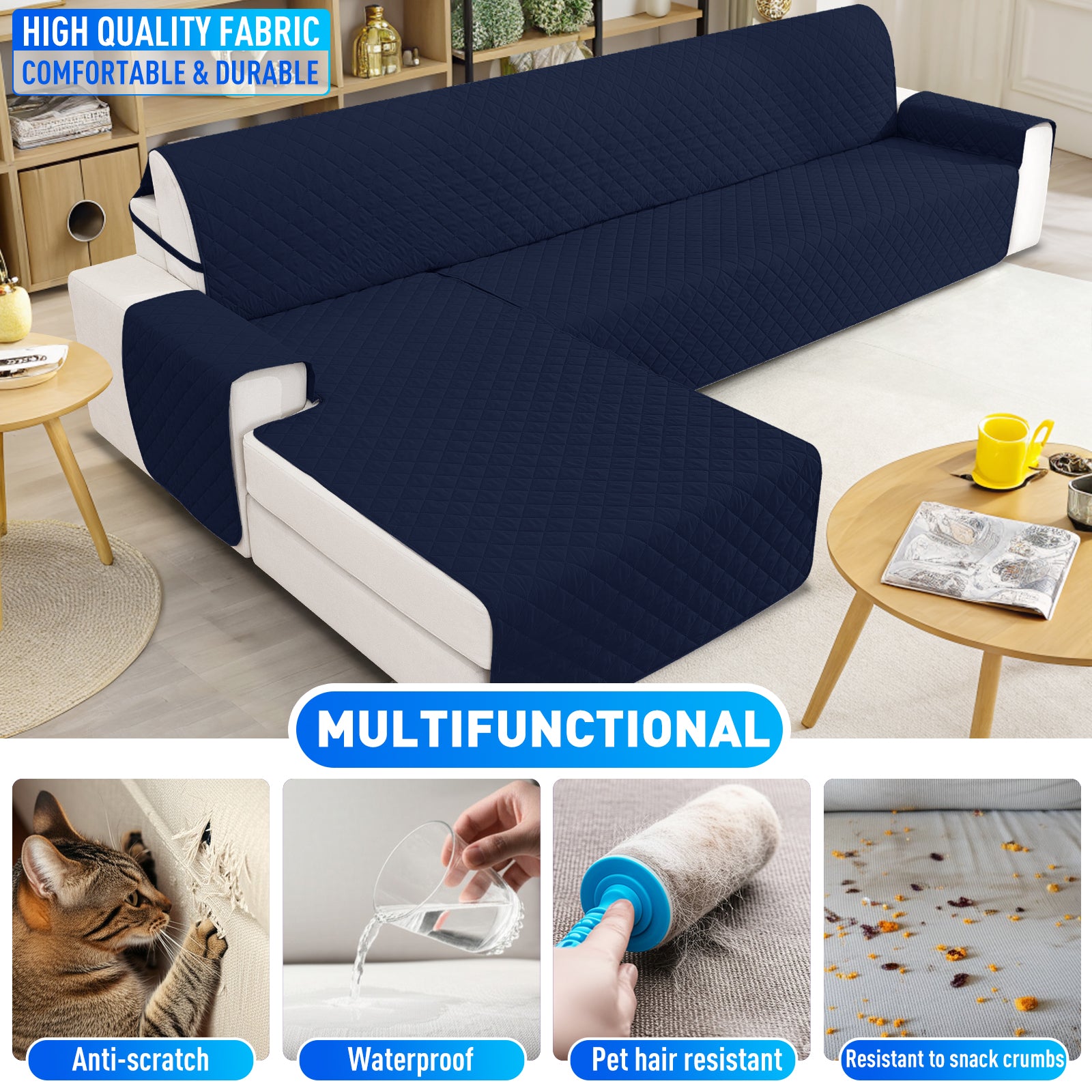Ystyle Waterproof 3 Seater Corner Sofa Cover Reversible Anti Slip