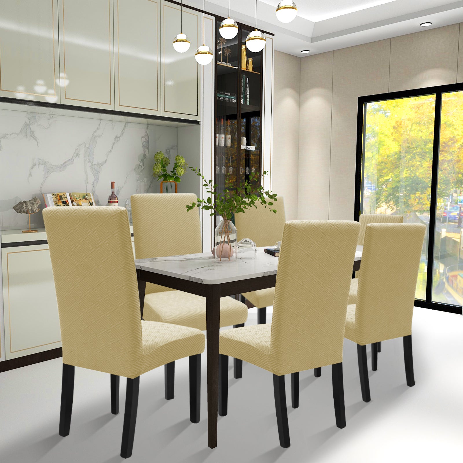 Cubiertas de Silla Elástica YSTYLE – 2 Unidades, Ajuste Universal, Anti-Rayado, Lavables, Estilo Moderno - Espalda Jacquard