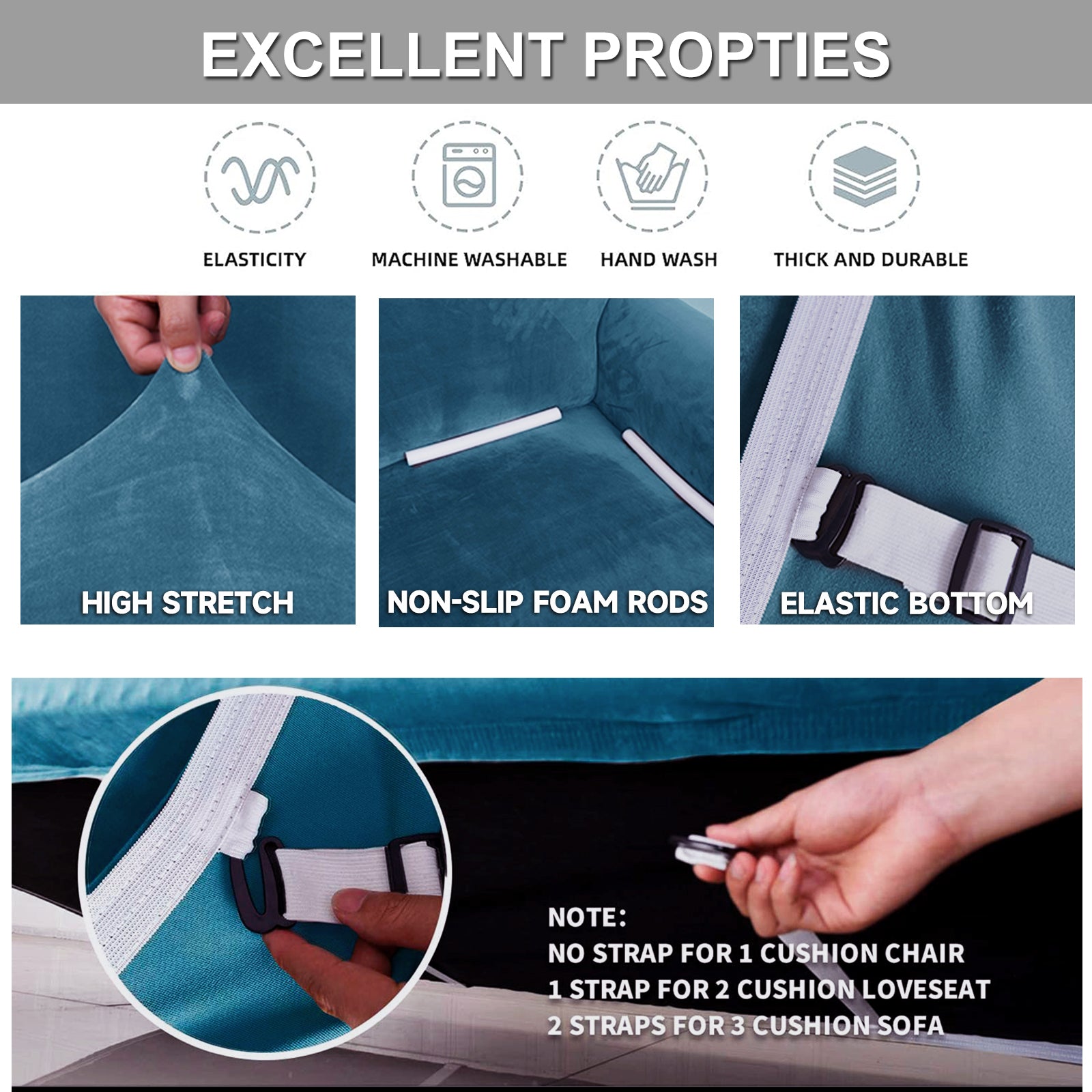 YSTYLE Velvet Cubierta de Sofá para 4 Personas – Ajuste Elástico, Anti-Rasguño, Amigable con Mascotas, Antideslizante, Lavable 