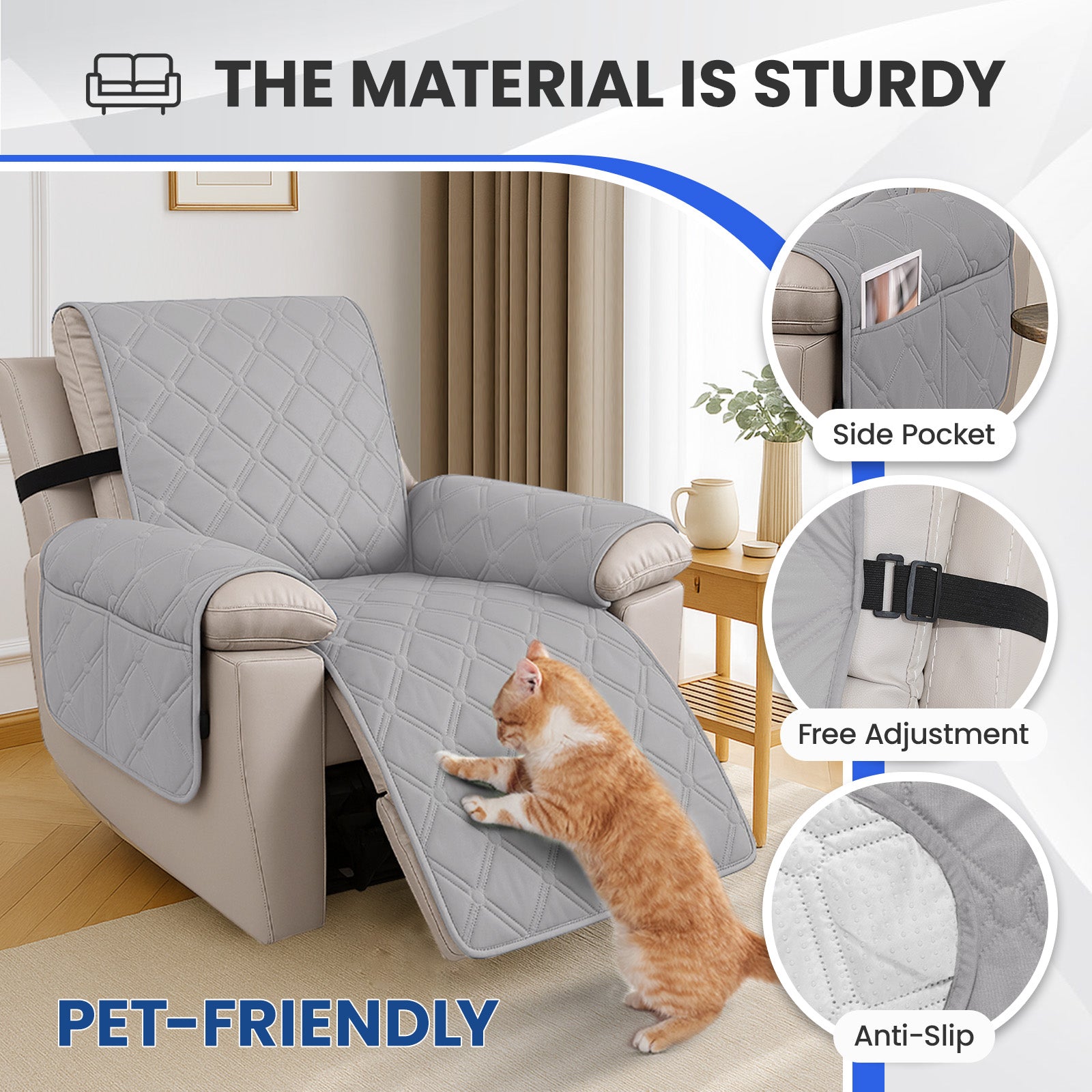 Waterproof Recliner Chair Cover 1 Seater with Armrests