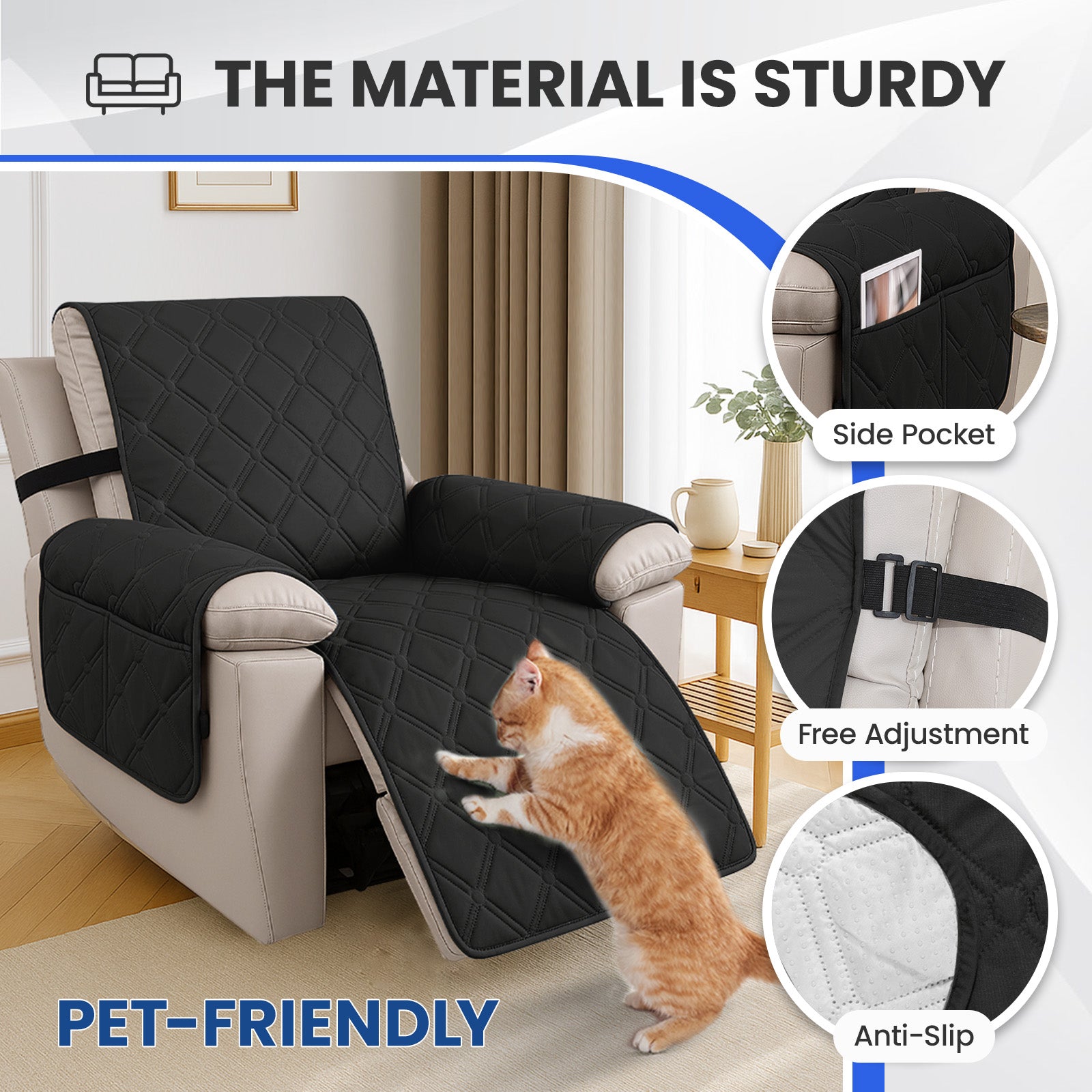 Waterproof Recliner Chair Cover 1 Seater with Armrests