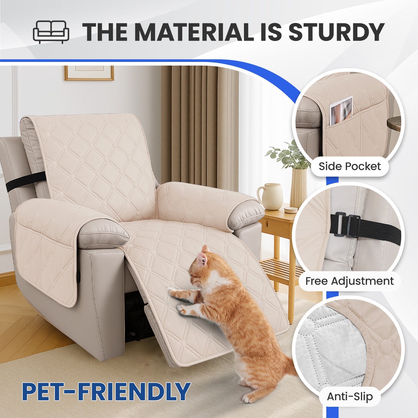 Waterproof Recliner Chair Cover 1 Seater with Armrests