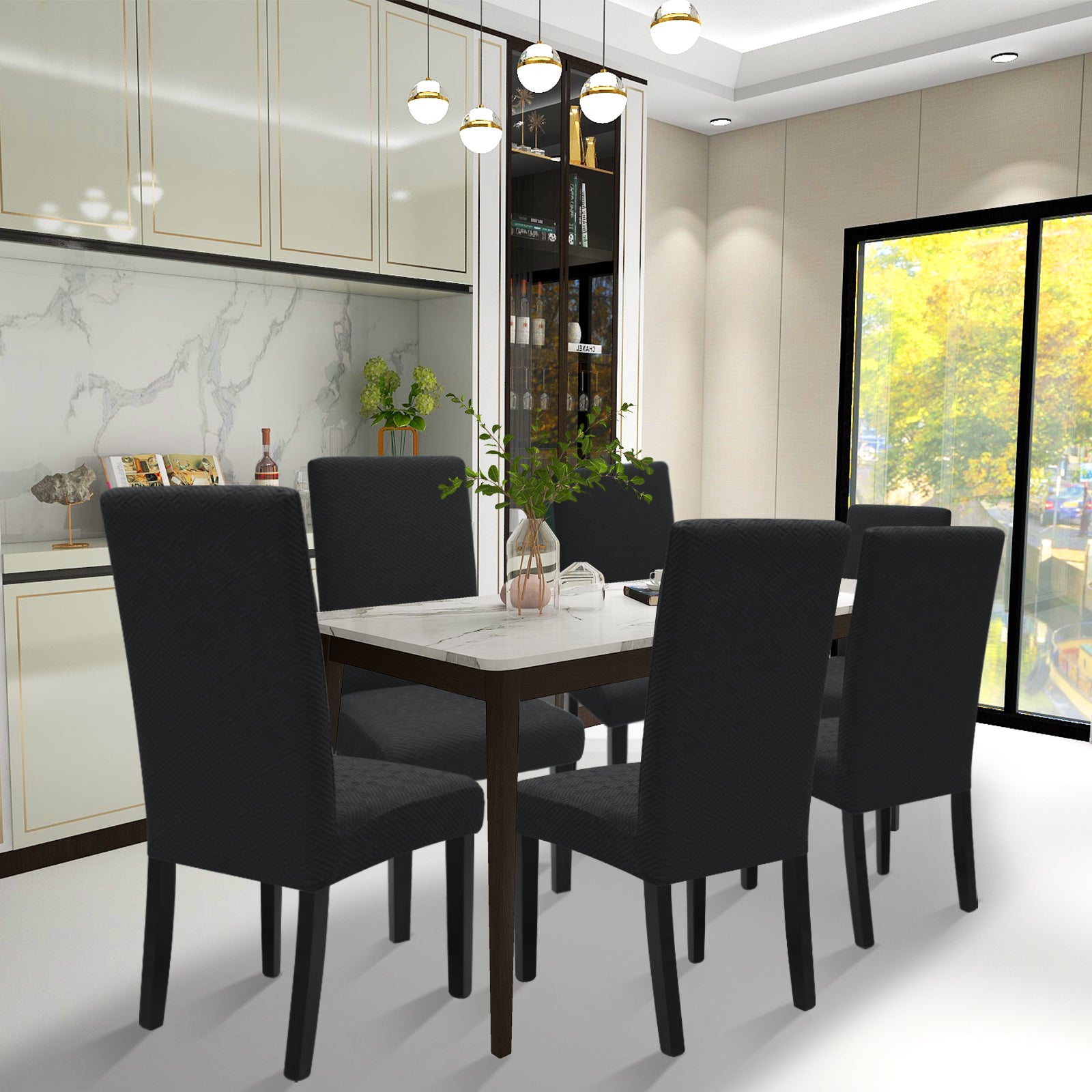 Cubiertas de Silla Estirables YSTYLE - 4 Piezas, Ajuste Universal, Anti-Rayado, Lavables, Estilo Moderno - Espalda Jacquard