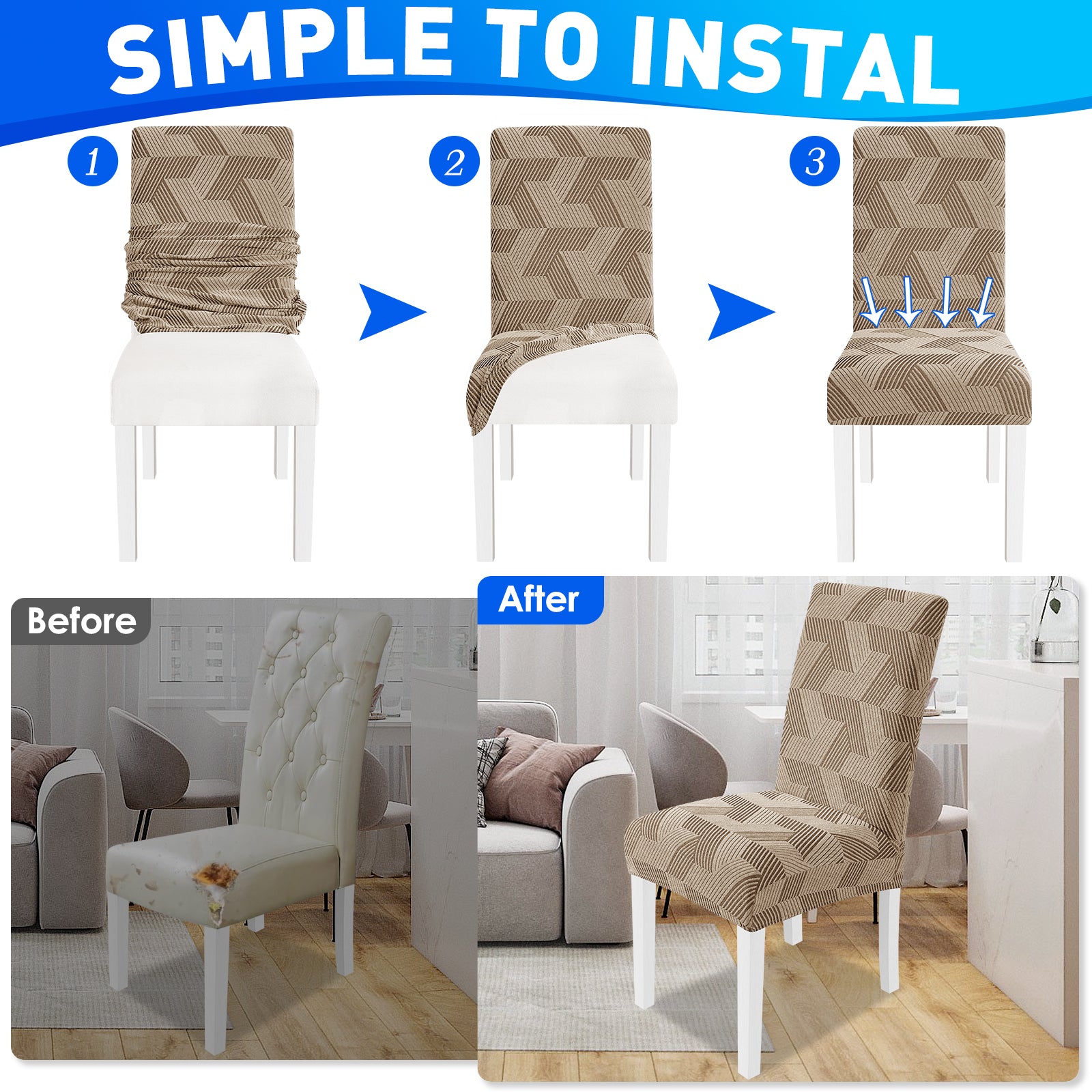 Ystyle 2-Piece Chair Covers with Backrest, Universal Kitchen Chair Covers, Removable Elastic Dining Chair Slipcovers, Stain-Resistant Chair Protectors, Washable, for Kitchen and Living Room