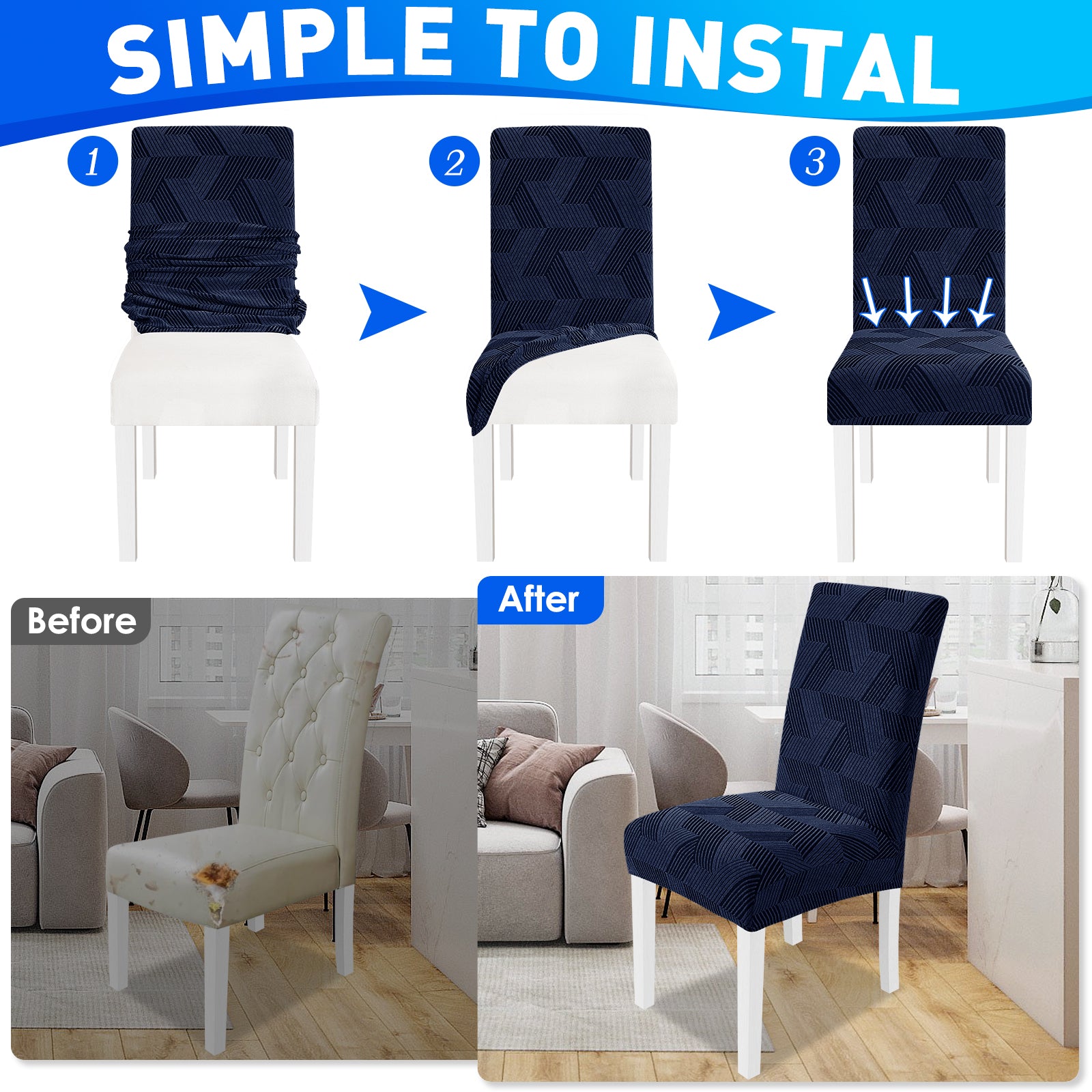 Ystyle 2-Piece Chair Covers with Backrest, Universal Kitchen Chair Covers, Removable Elastic Dining Chair Slipcovers, Stain-Resistant Chair Protectors, Washable, for Kitchen and Living Room