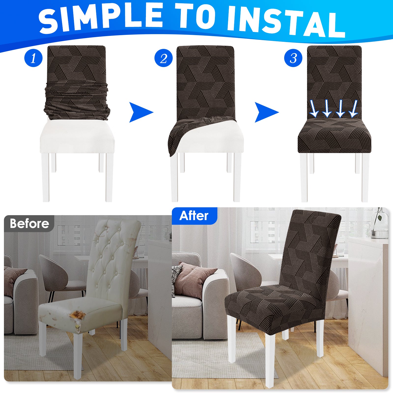 Ystyle 2-Piece Chair Covers with Backrest, Universal Kitchen Chair Covers, Removable Elastic Dining Chair Slipcovers, Stain-Resistant Chair Protectors, Washable, for Kitchen and Living Room