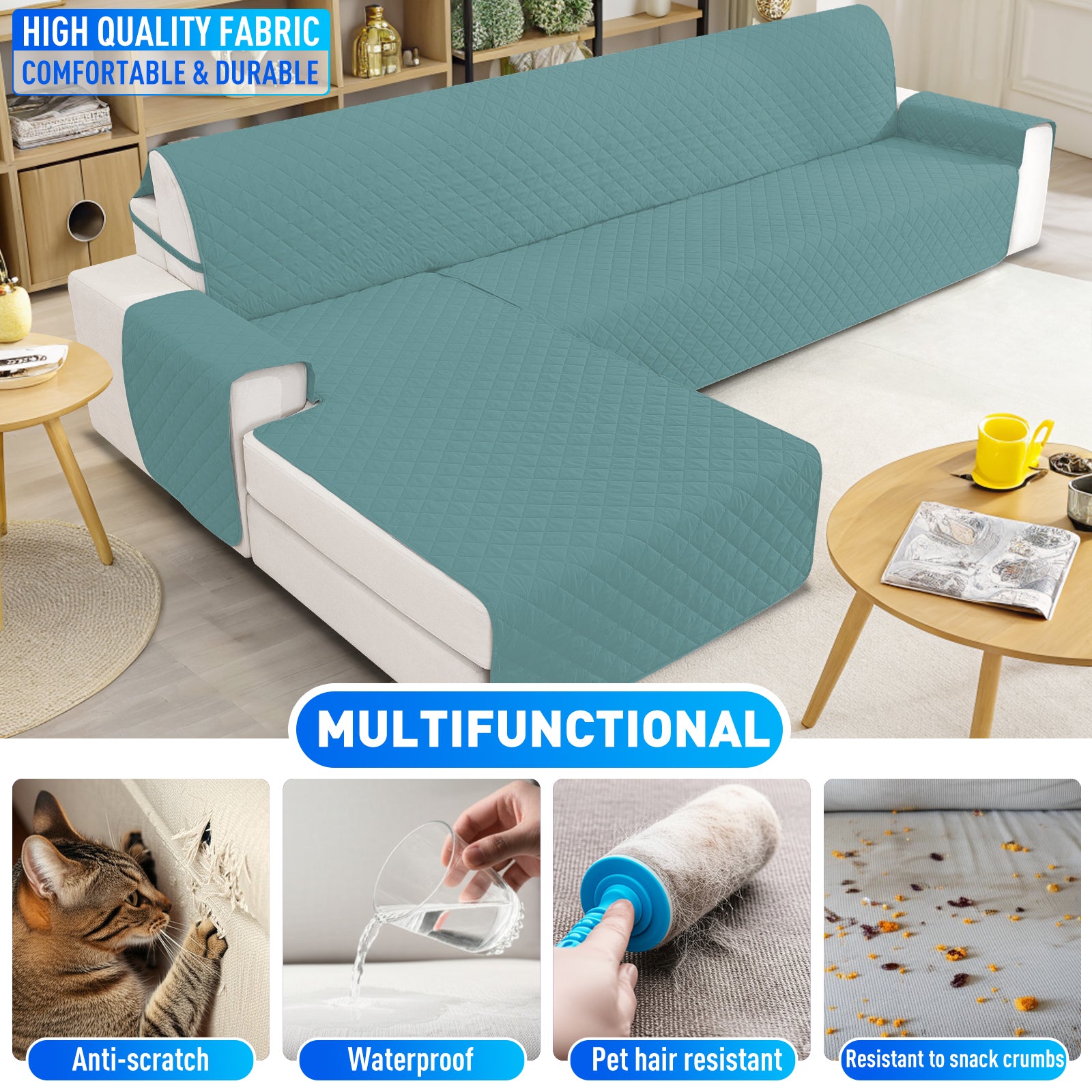 Ystyle Waterproof 3 Seater Corner Sofa Cover Reversible Anti Slip