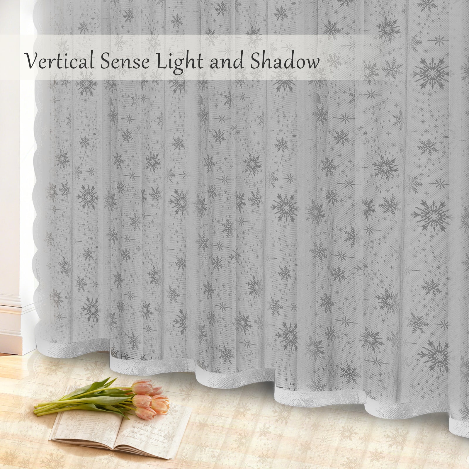 Ystyle 2 Panels Set, Semi-Sheer Indoor Curtains, 70x120cm, Classic Snowflake Pattern Lace Voile Curtains with Rod Pocket
