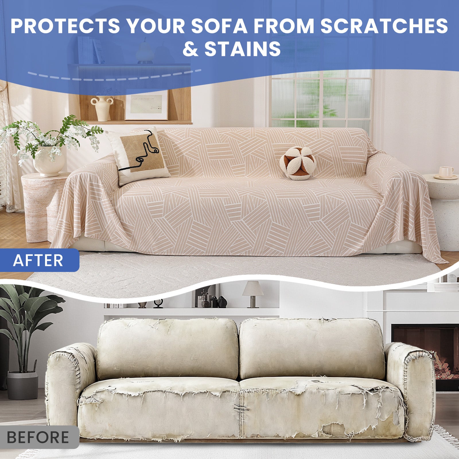 Ystyle Sofa Cover 180x380 CM, Non-Slip Full Sofa Protector, Cat Scratch-Resistant Sofa Cover, Washable Stain-Proof Sofa Slipcover, Ideal as Decorative Throw or Picnic Blanket