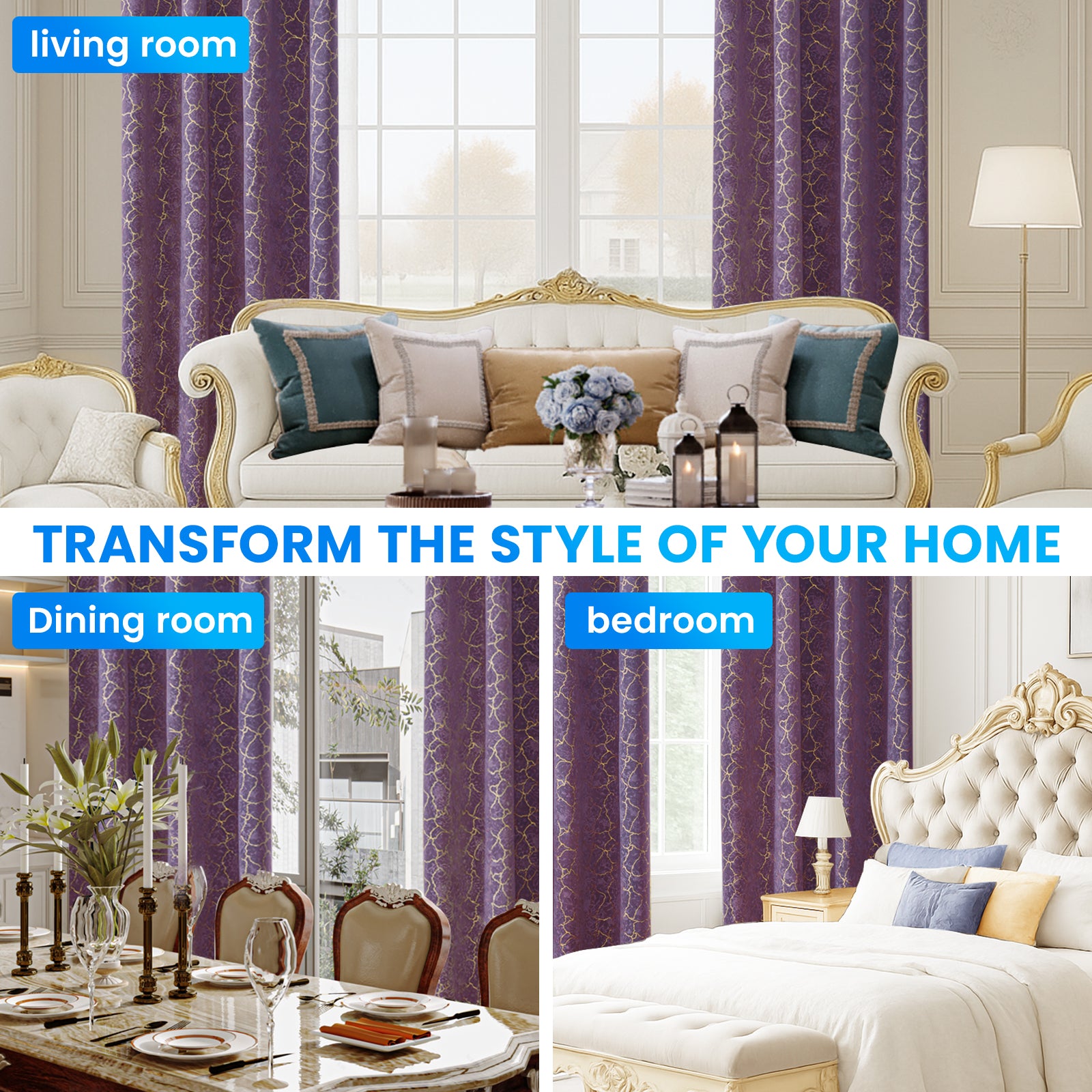 Ystyle 2 Stück Samt Verdunklungs Vorhänge 140x225 cm Gold Druck