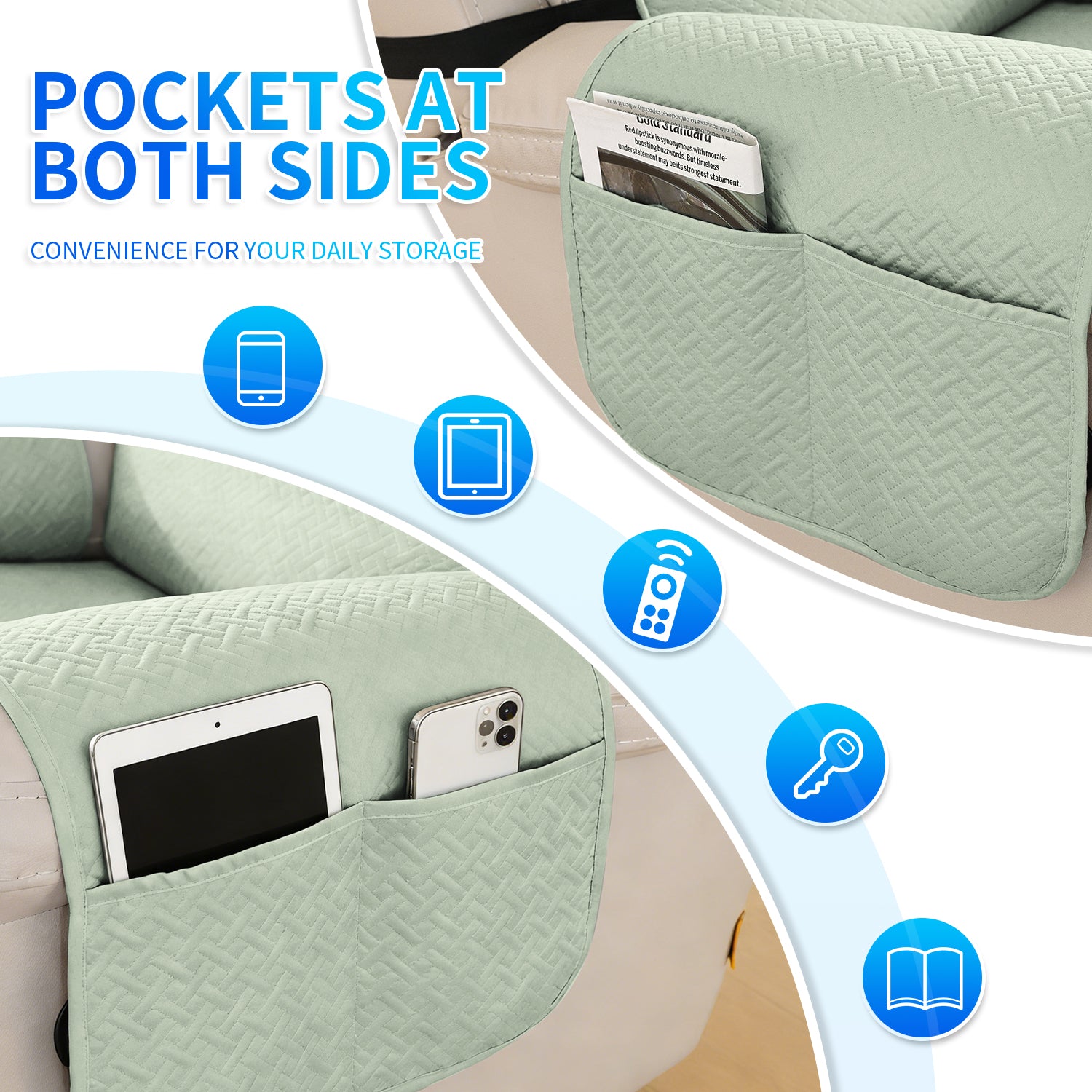 imperméable Armchair couverture with antidérapant Back and Side Pockets