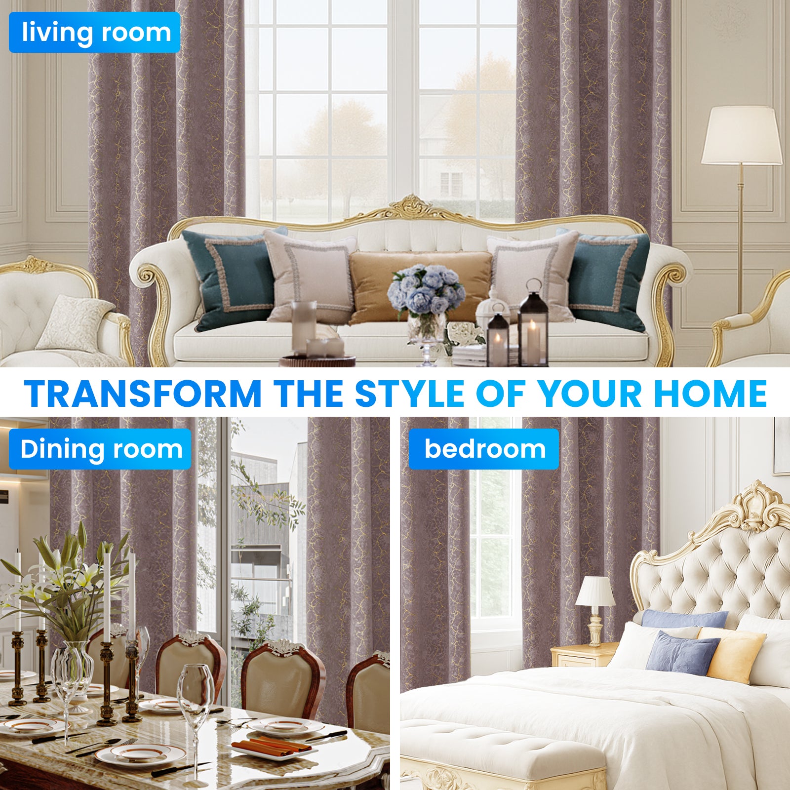 Ystyle 2 Stück Samt Verdunklungs Vorhänge 140x225 cm Gold Druck