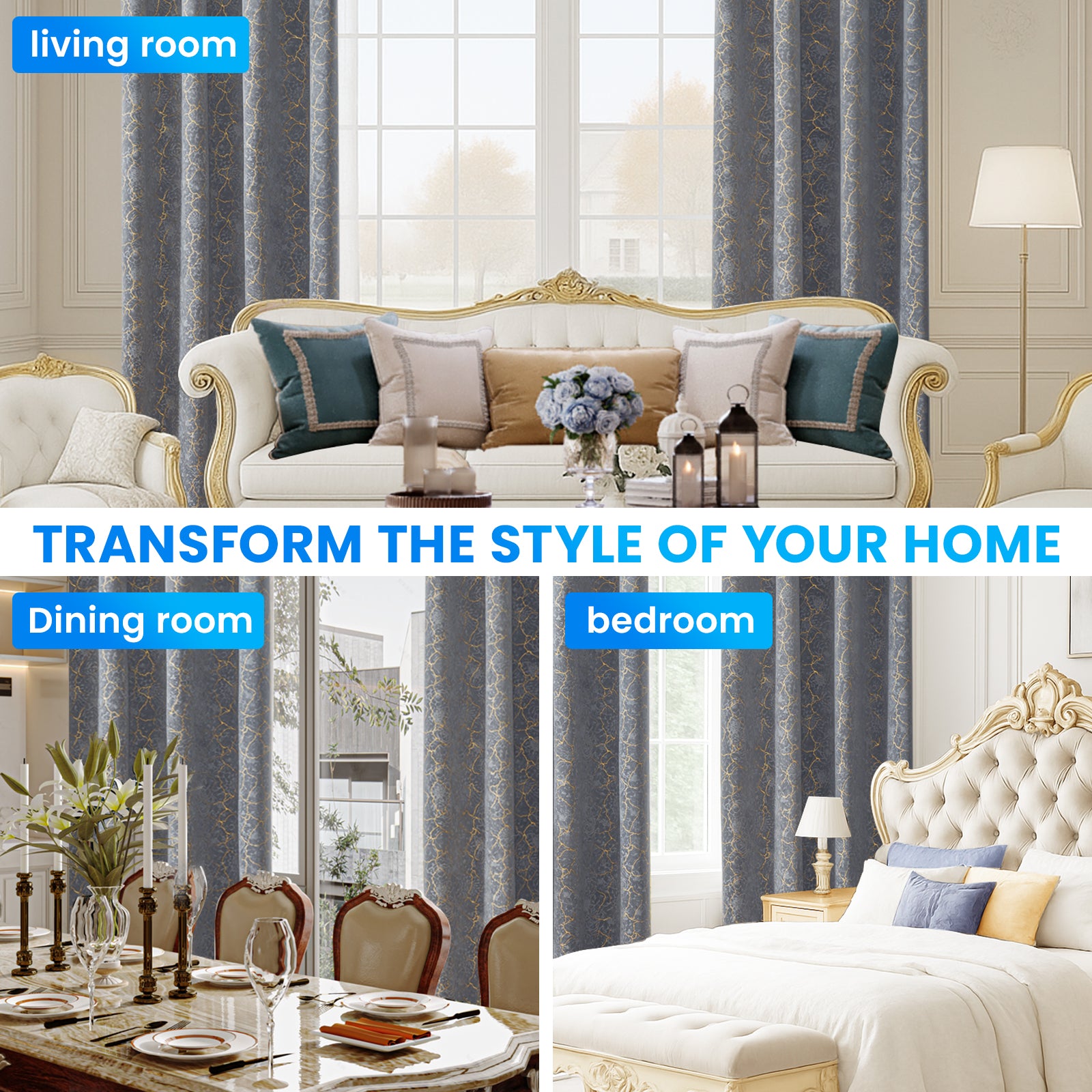 Ystyle 2 Stück Samt Verdunklungs Vorhänge 140x225 cm Gold Druck