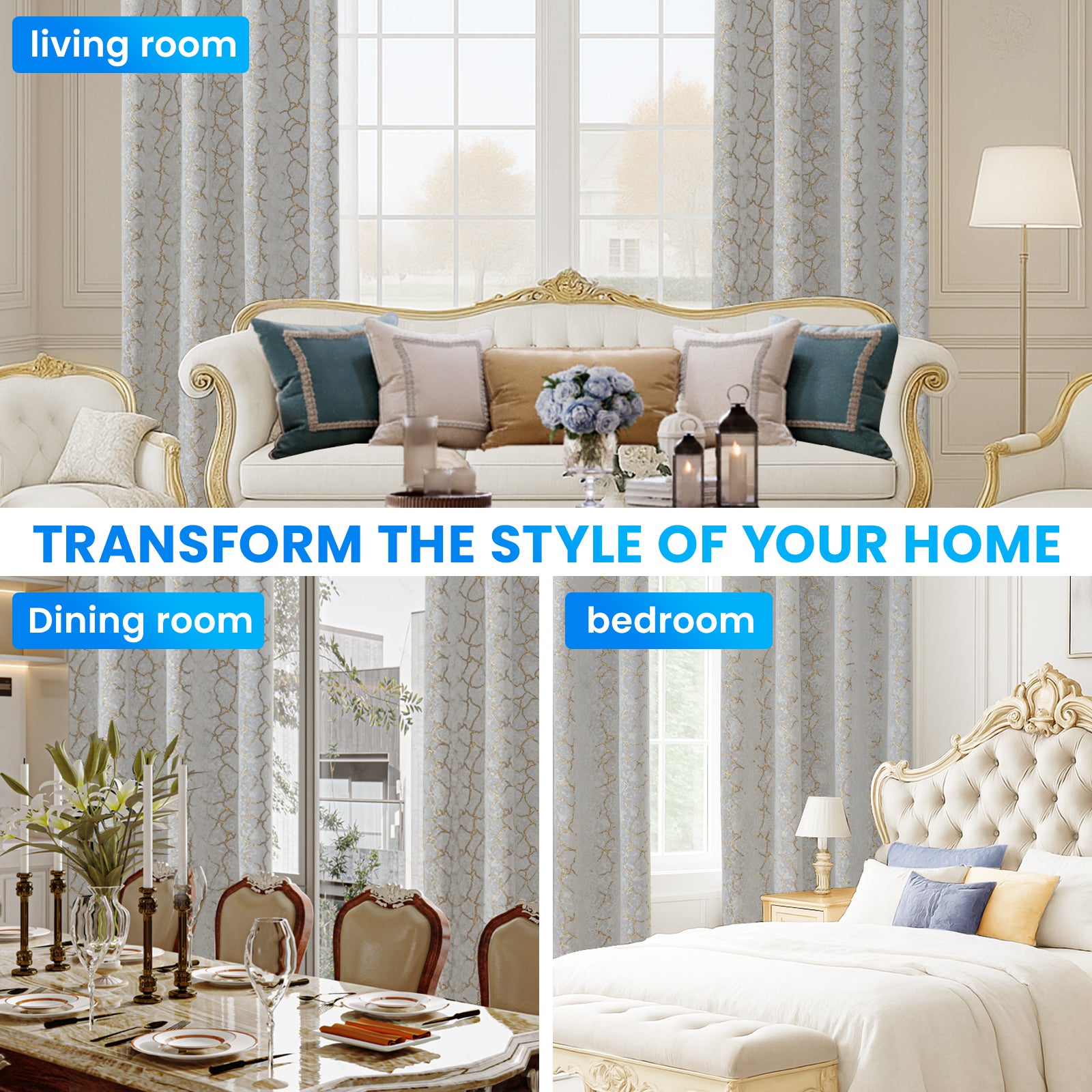 Ystyle 2 Stück Samt Verdunklungs Vorhänge 140x225 cm Gold Druck