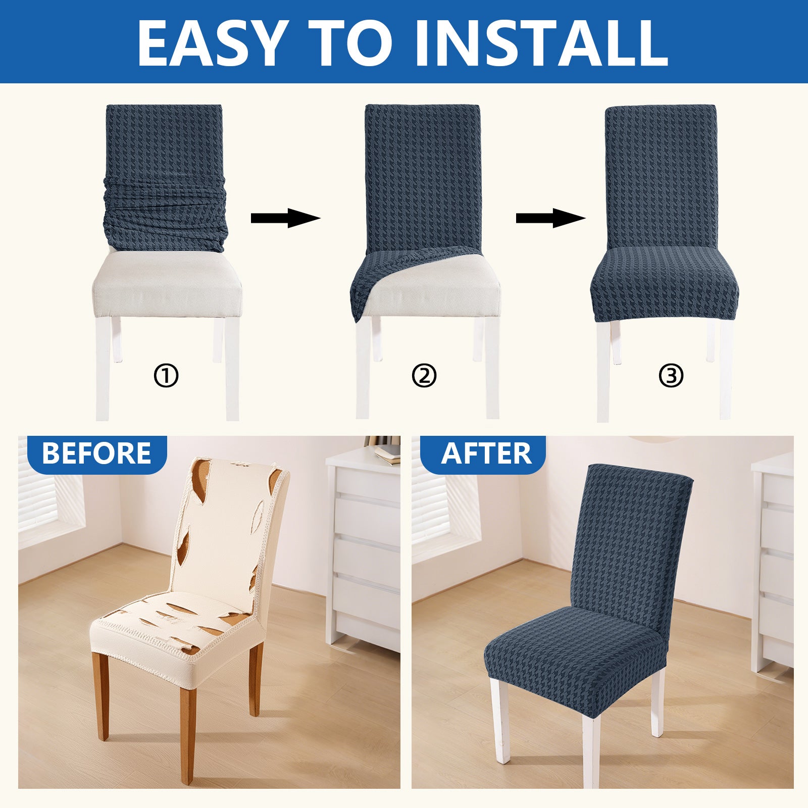 Ystyle 4-Piece Chair Covers with Backrest, Elastic Living Room Kitchen Chair Slipcovers, Universal Stretch Dining Chair Covers, Modern Cat-Scratch Resistant Chair Protectors