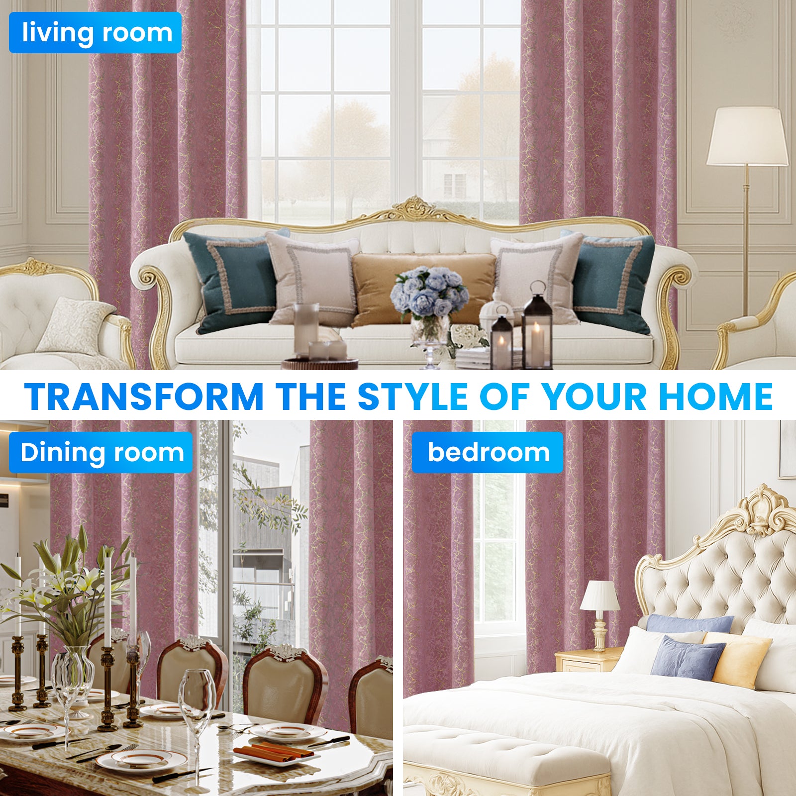 Ystyle 2 Stück Samt Verdunklungs Vorhänge 140x225 cm Gold Druck