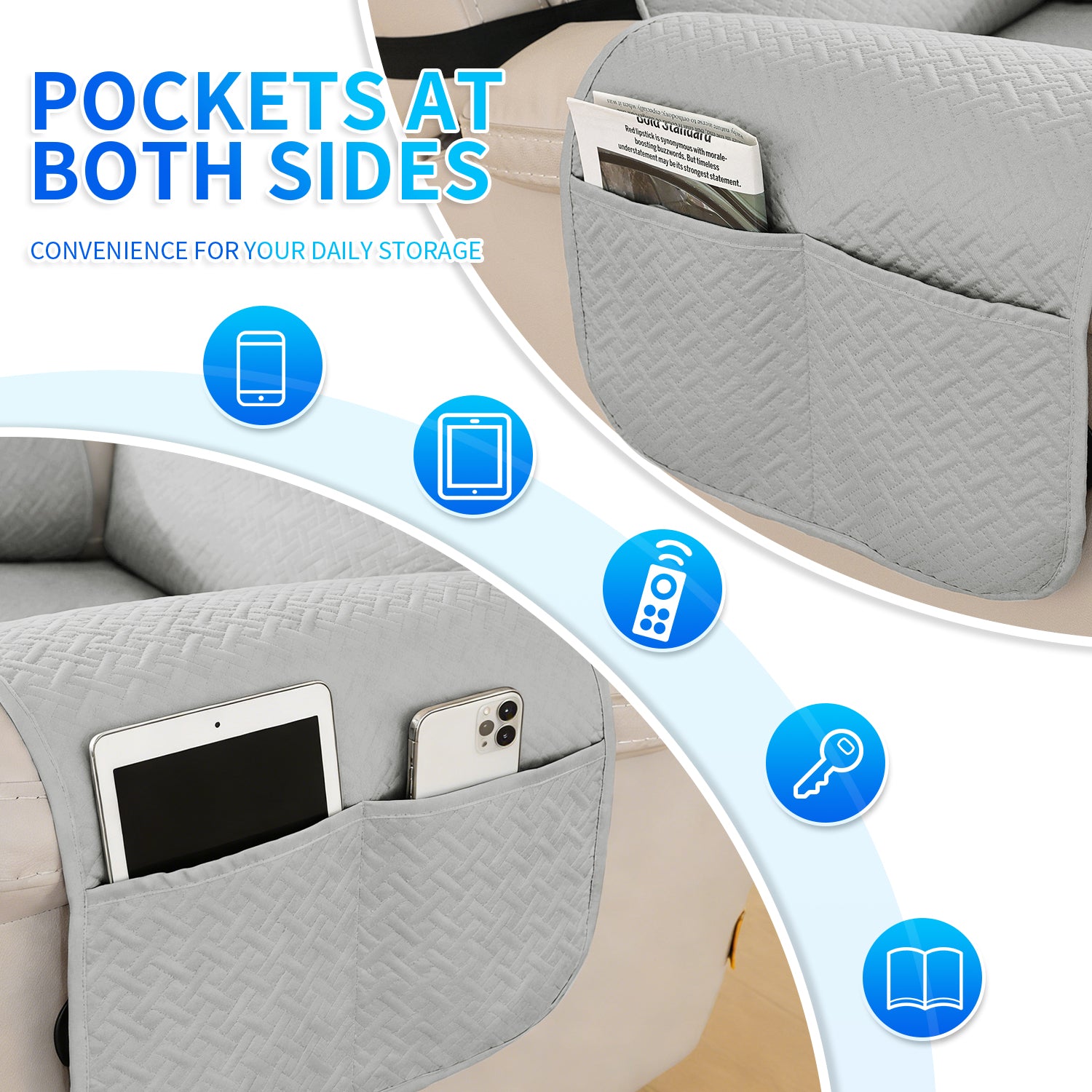 imperméable Armchair couverture with antidérapant Back and Side Pockets
