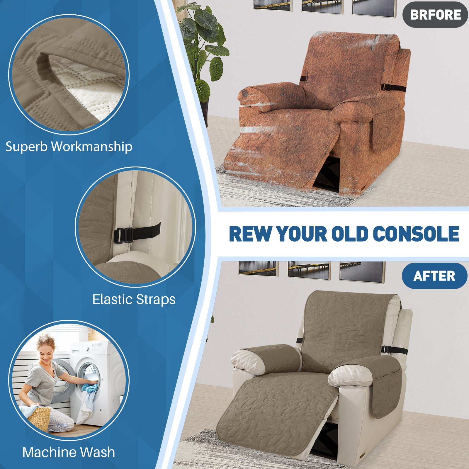 
Capa para Sillón Reclinable de 1 Plazas YSTYLE – Impermeable, Antideslizante, Ajuste Elástico con Apoyabrazos