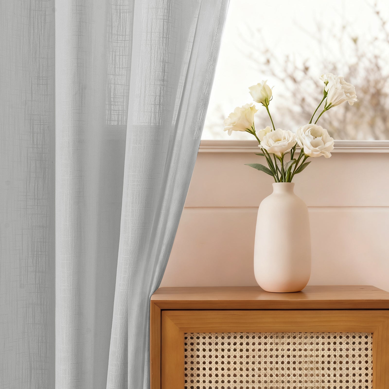 YSTYLE 2 Pieces Linen Look Voile Curtains Eyelets-YSTYLE