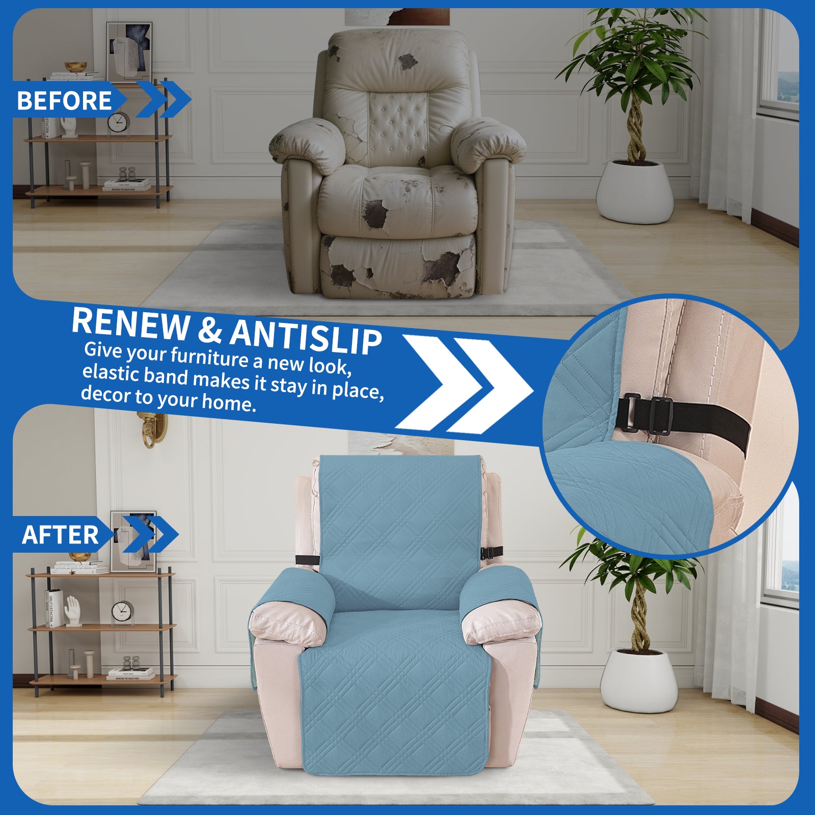 YSTYLE Reversible Reclining Armchair Cover with Armrests Anti Scratch-YSTYLE