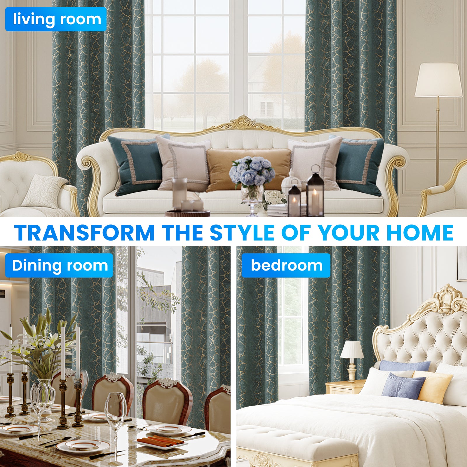 Ystyle 2 Stück Samt Verdunklungs Vorhänge 140x225 cm Gold Druck