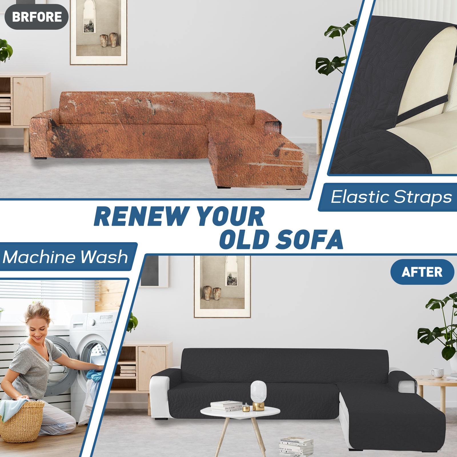 Copertura Impermeabile Reversibile per Divano Angolare a 4 Posti Penisola | YSTYLE