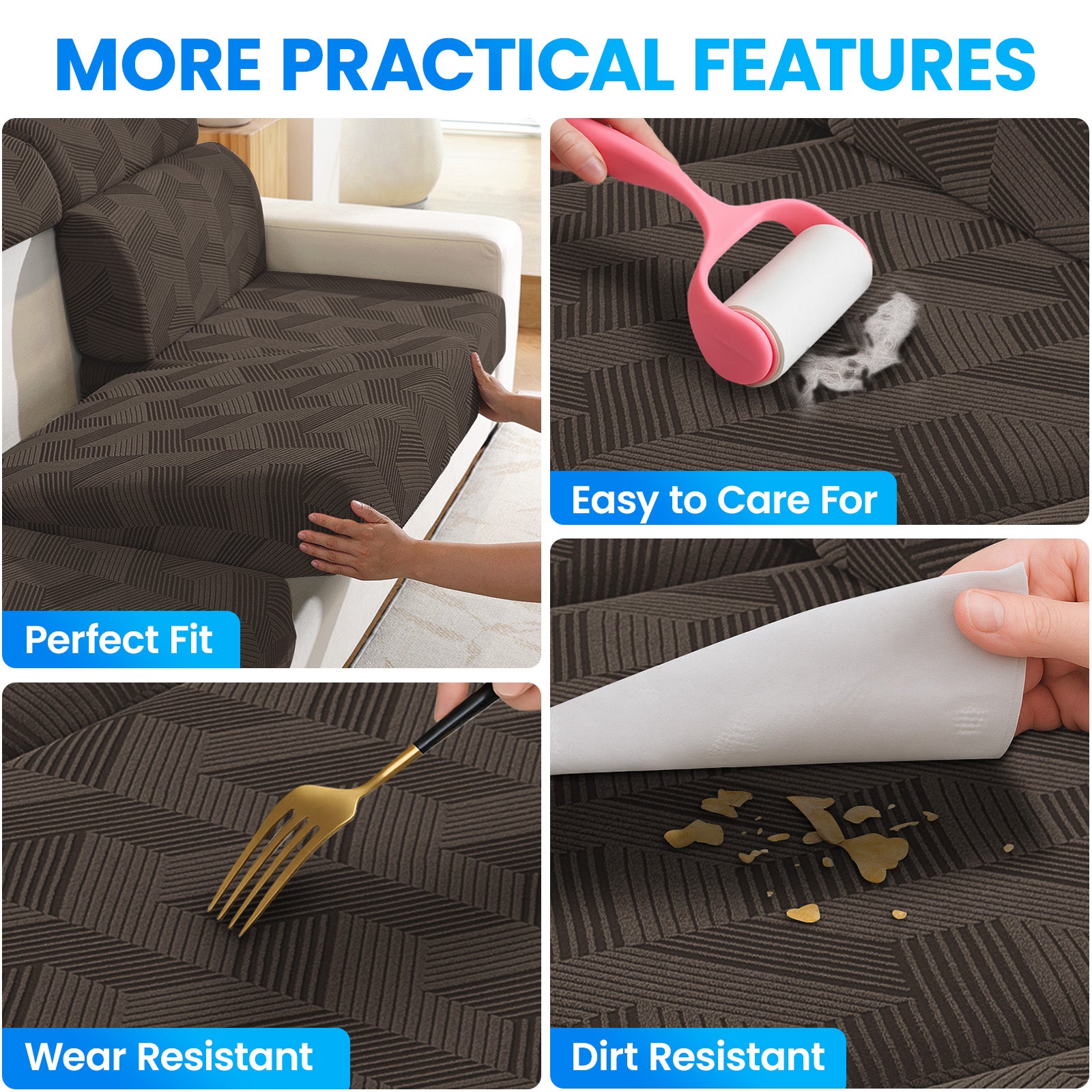 Ystyle Elastic Sofa Seat Cover, Universal Living Room Cushion Cover, Separate Sofa Cushion Slipcovers, Non-Slip, Stain-Resistant, Super Soft & Washable(2 Pieces+Chaise longue)