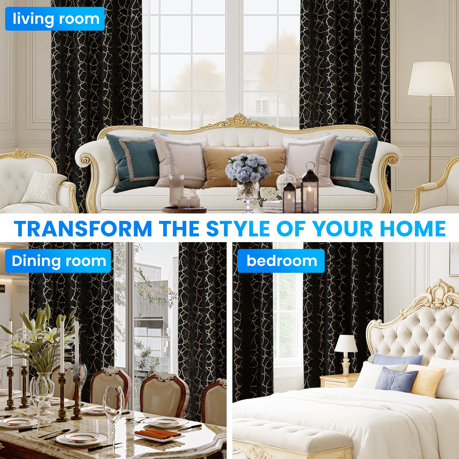 Ystyle 2 Stück Samt Verdunklungs Vorhänge 140x225 cm Gold Druck