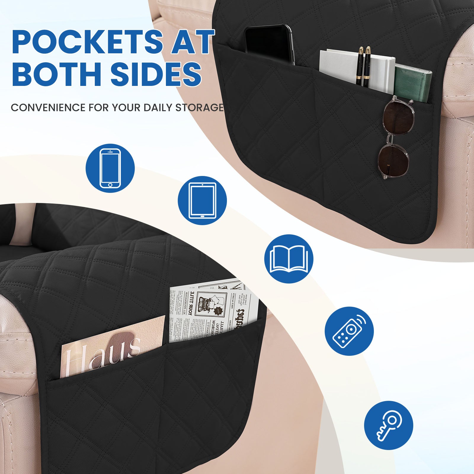 YSTYLE Waterproof Armchair Cover with Pockets and Non Slip Backing-YSTYLE