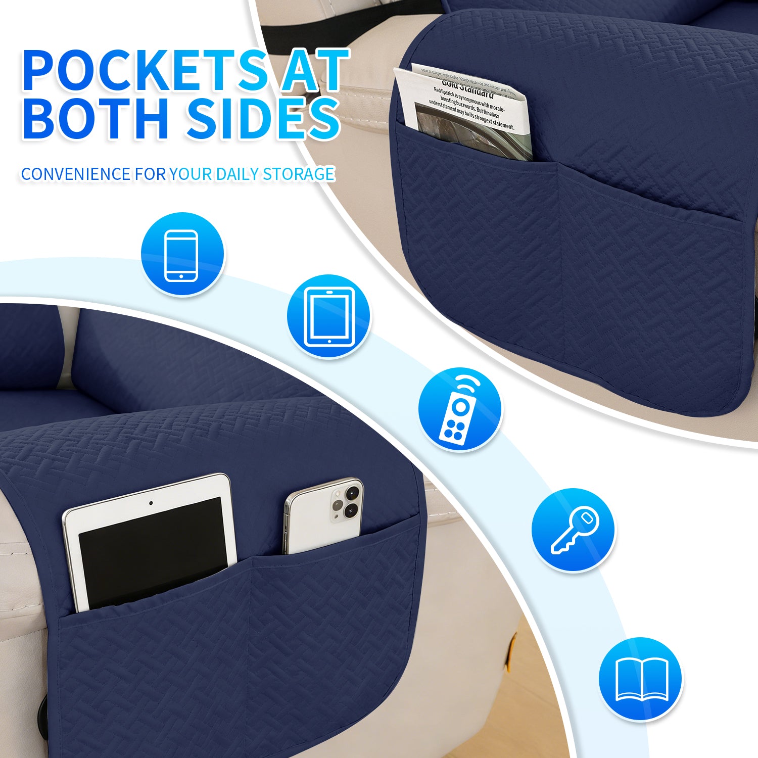 imperméable Armchair couverture with antidérapant Back and Side Pockets
