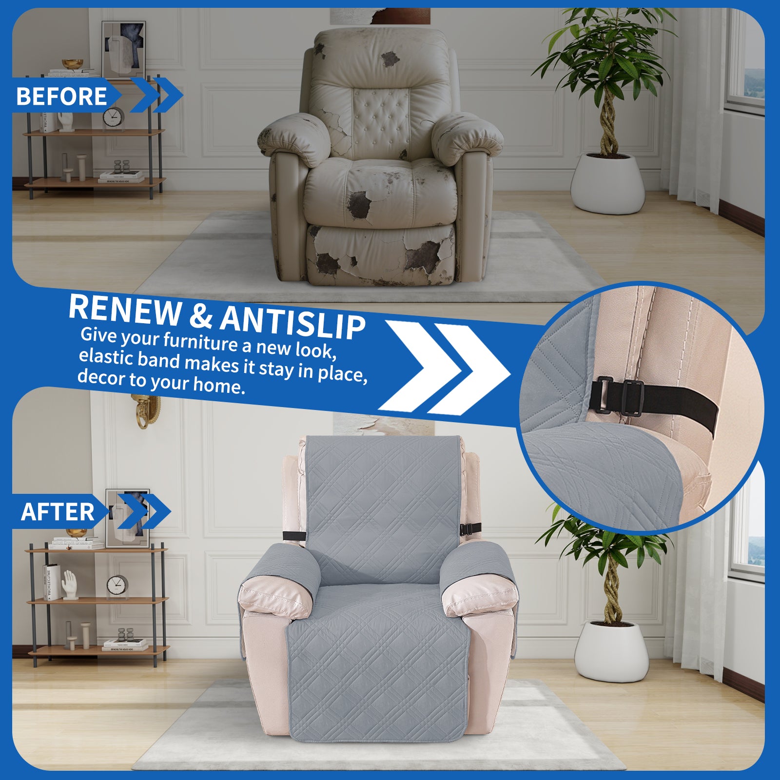 YSTYLE Reversible Reclining Armchair Cover with Armrests Anti Scratch-YSTYLE