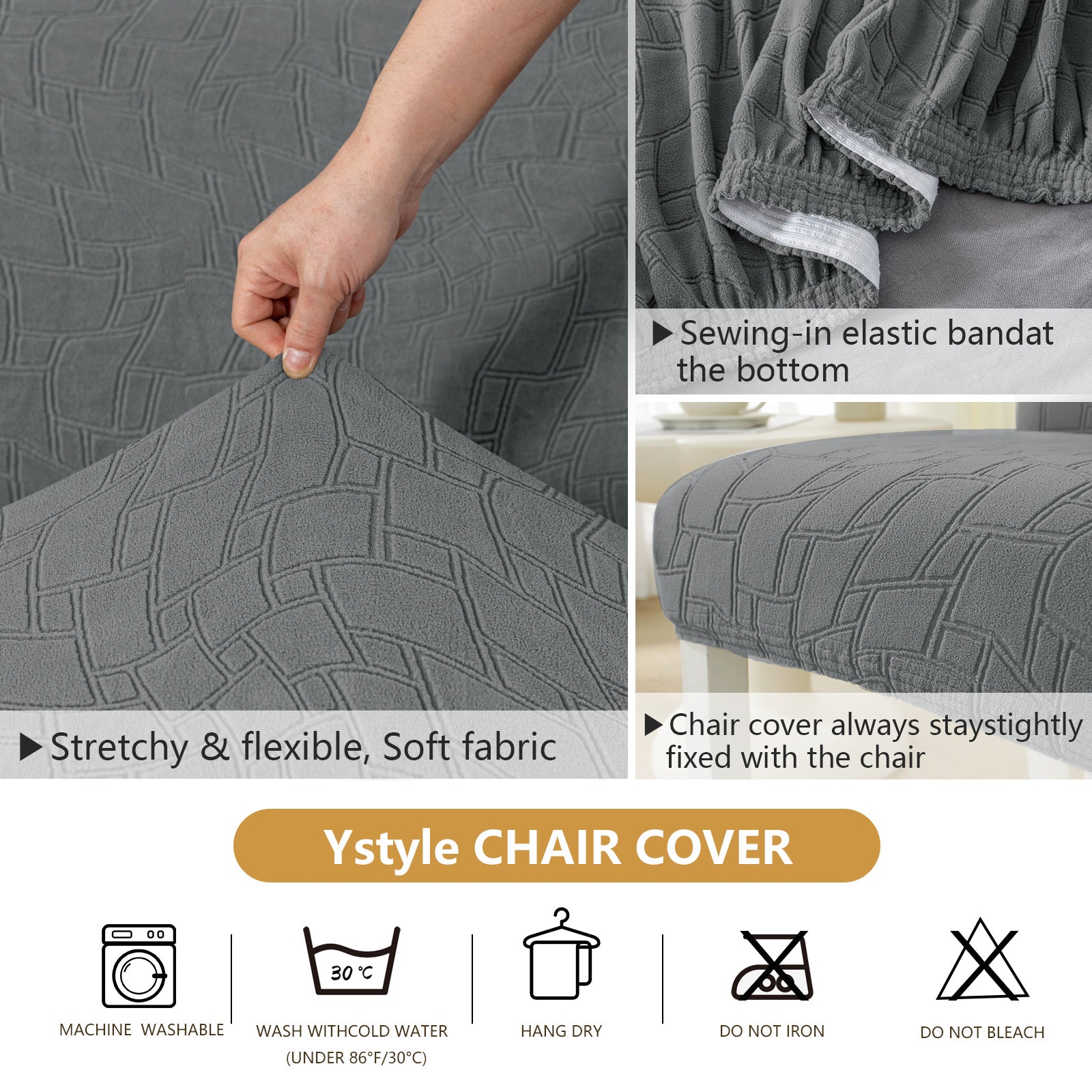 Ystyle 6-Piece Chair Covers with Backrest, Elastic Living Room Kitchen Chair Slipcovers, Soft Comfortable Anti-Scratch Chair Covers, Easy to Clean and Durable, Washable Removable