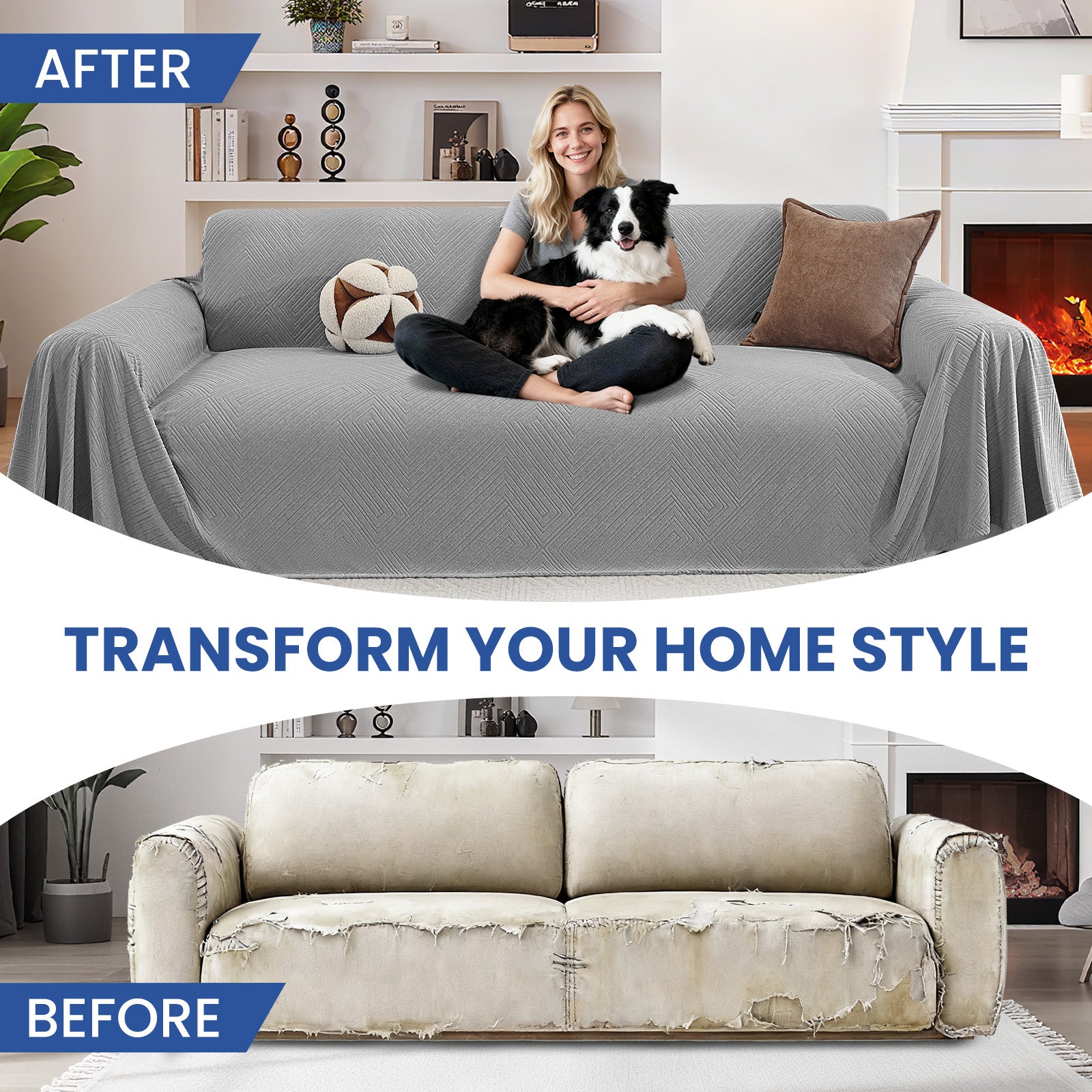 Ystyle 3 Seater Sofa Cover, 180x340 cm, Anti-Claw Protection, Soft Universal Sofa Cover, Anti-Dust, Large Size Modern Washable Sofa Throw