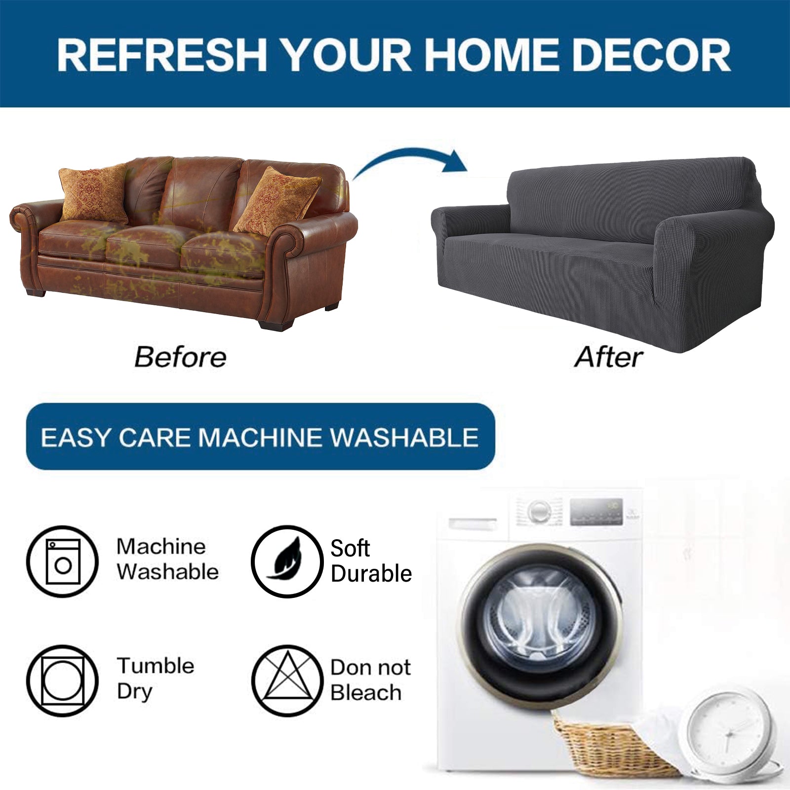 YSTYLE Cubierta de Sofá para 3 Personas – Elástica, Antideslizante y Amigable con Mascotas, Resistente a los Rayones, Lavable-Red 