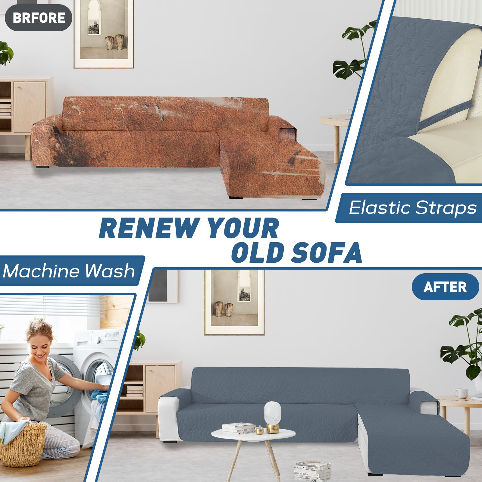 Copertura Impermeabile Reversibile per Divano Angolare a 4 Posti Penisola | YSTYLE