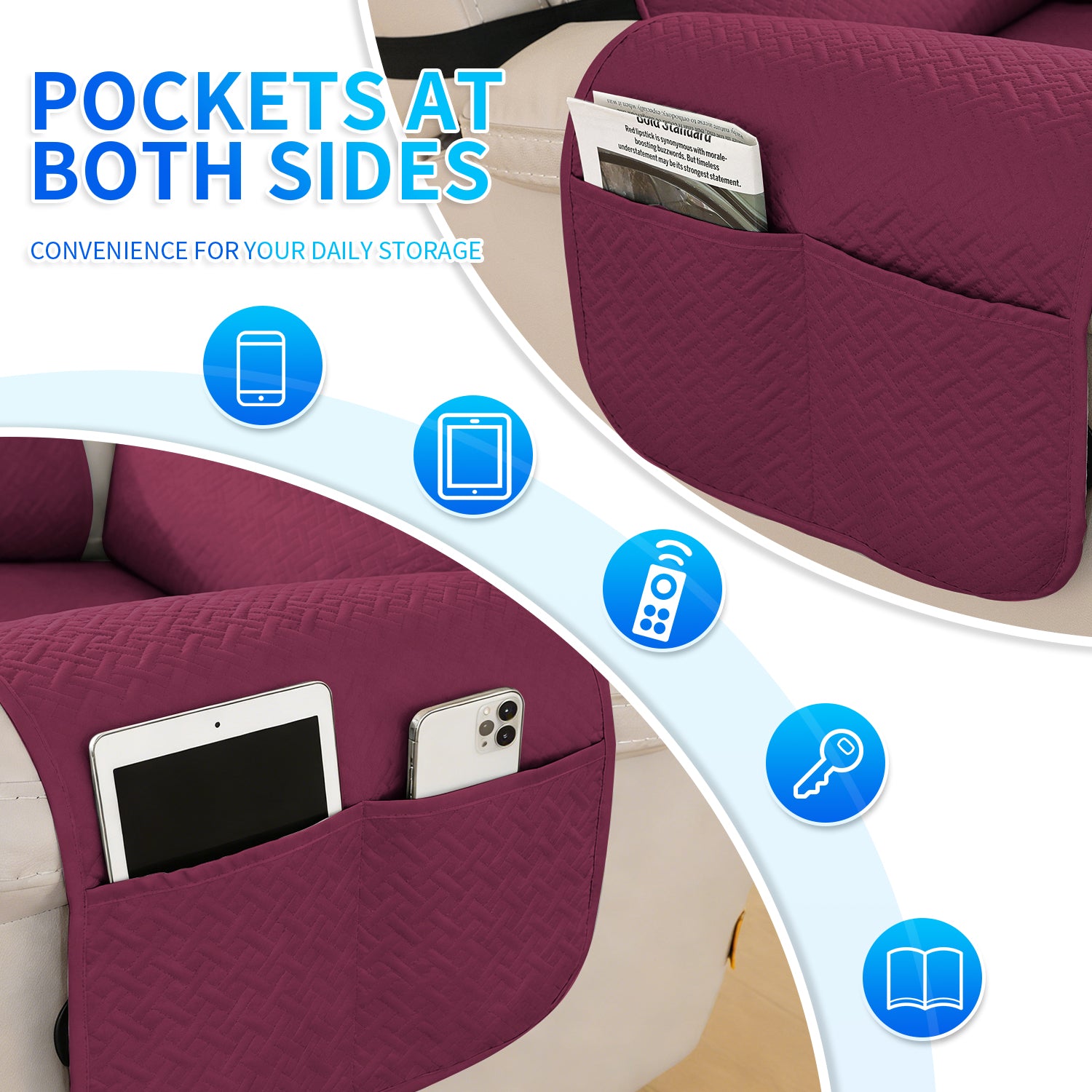 imperméable Armchair couverture with antidérapant Back and Side Pockets