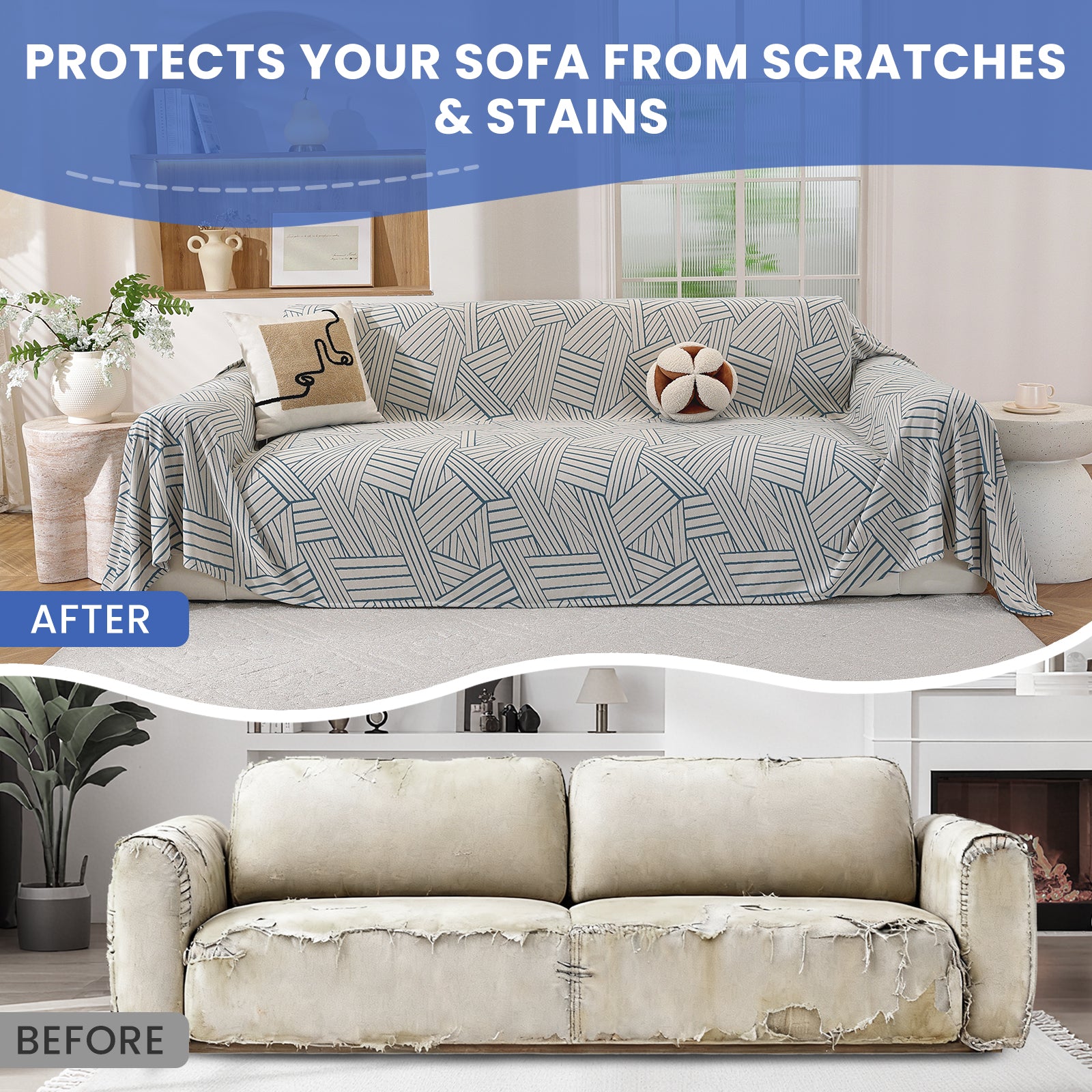 Ystyle Sofa Cover 180x380 CM, Non-Slip Full Sofa Protector, Cat Scratch-Resistant Sofa Cover, Washable Stain-Proof Sofa Slipcover, Ideal as Decorative Throw or Picnic Blanket