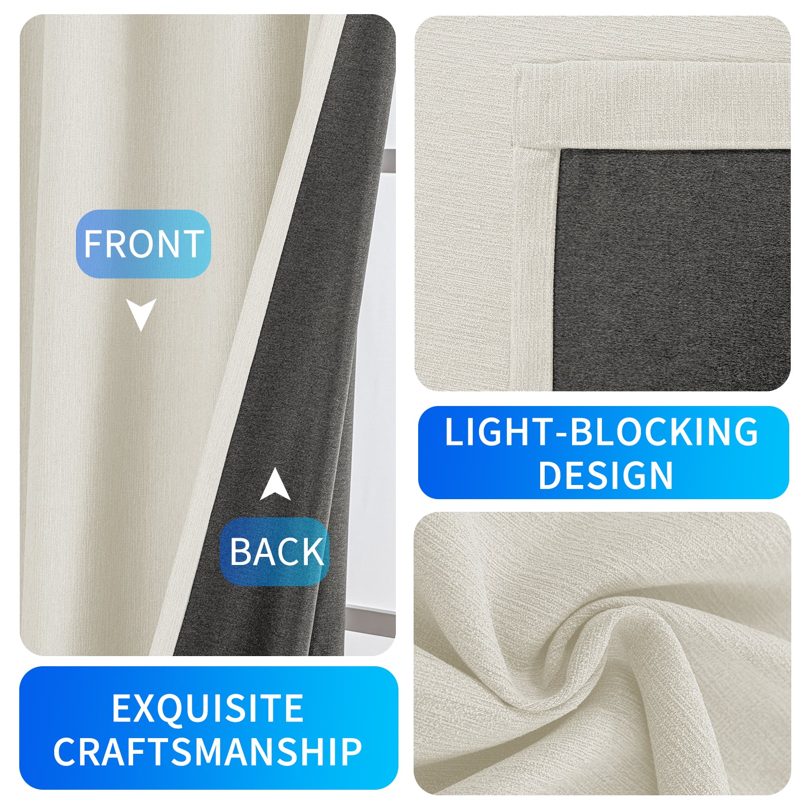 Ystyle 2 Pieces Linen Texture Blackout Curtains 140x145 cm Thermal