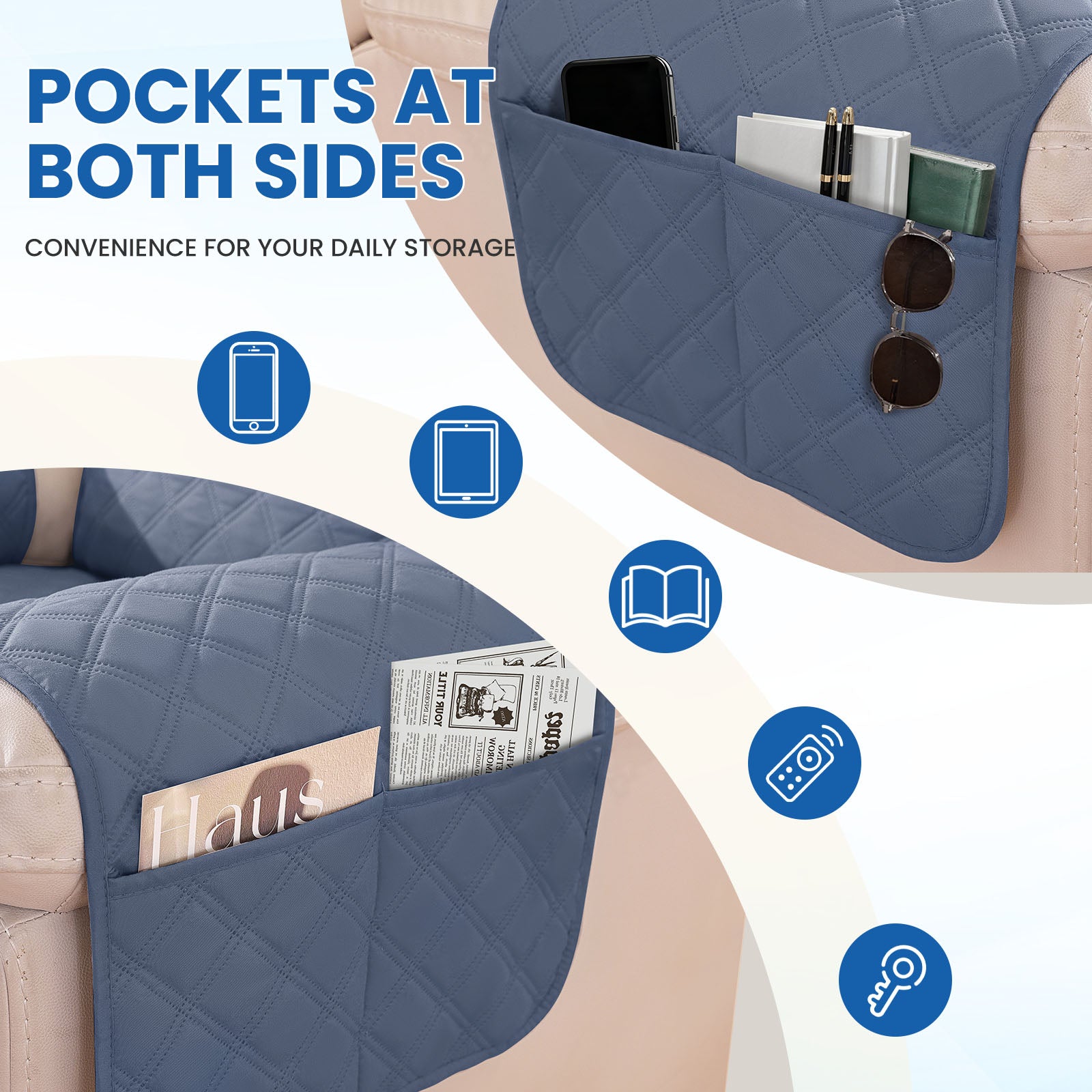 YSTYLE Waterproof Armchair Cover with Pockets and Non Slip Backing-YSTYLE