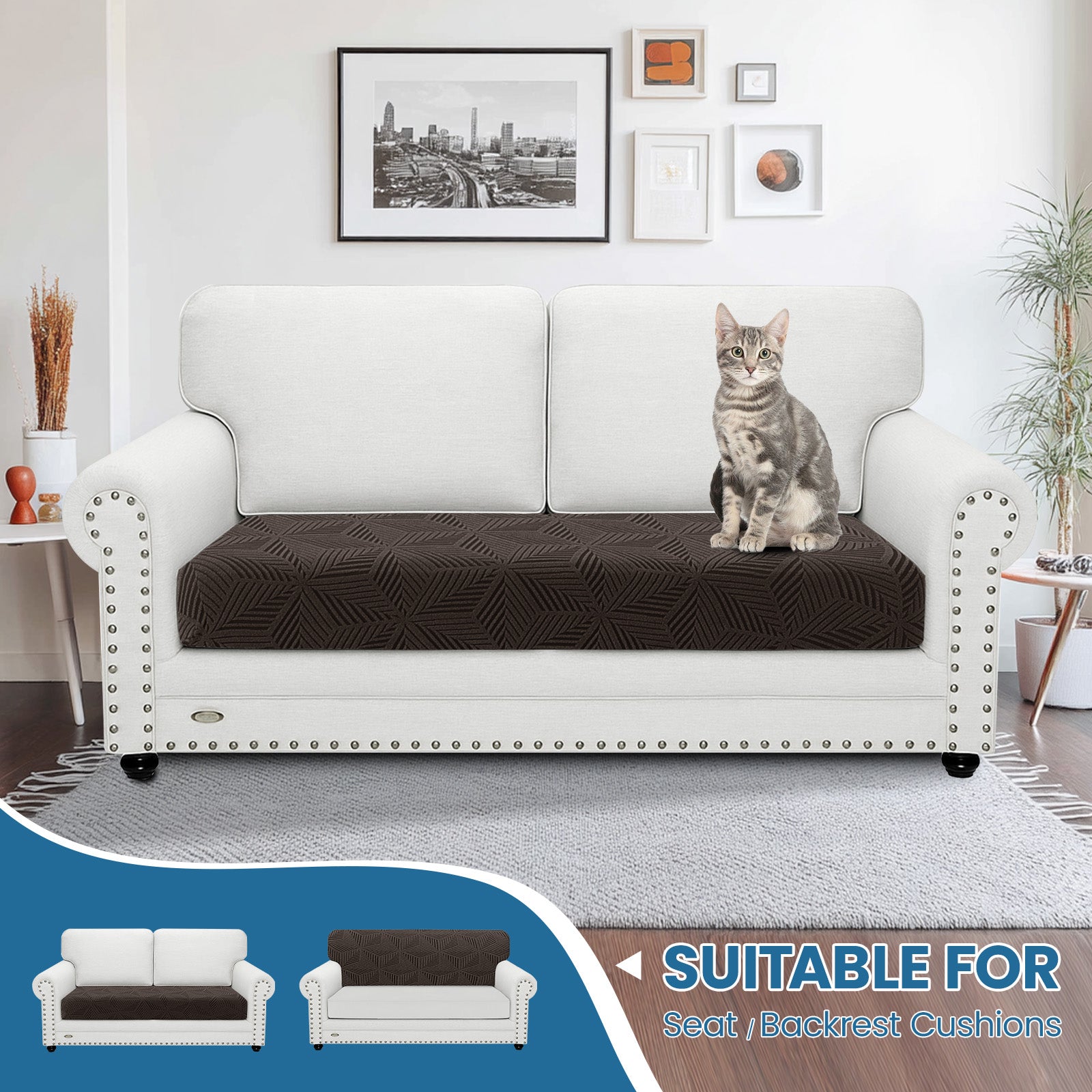 Ystyle 2 Seater Elastic Sofa Cushion Covers, Separate Sofa Seat Cushion Slipcovers, Universal Stretch Sofa Seat Protectors